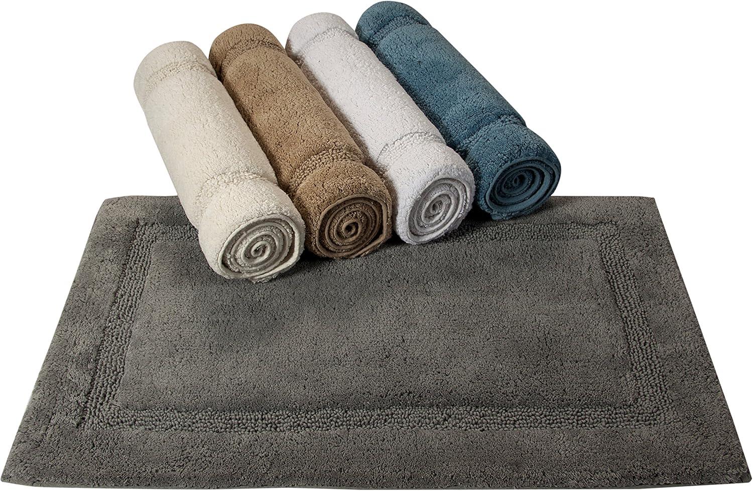 White Cotton Textured Border Bath Rug Set