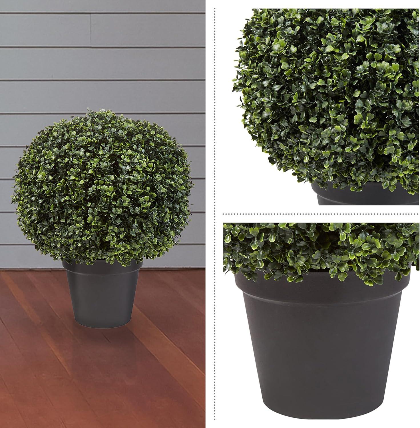 Artificial Boxwood - 21-Inch Topiary Ball Faux Plant - Realistic Indoor or Outdoor Greenery Decor for Home, Porch, or Entry by Pure Garden (Green)