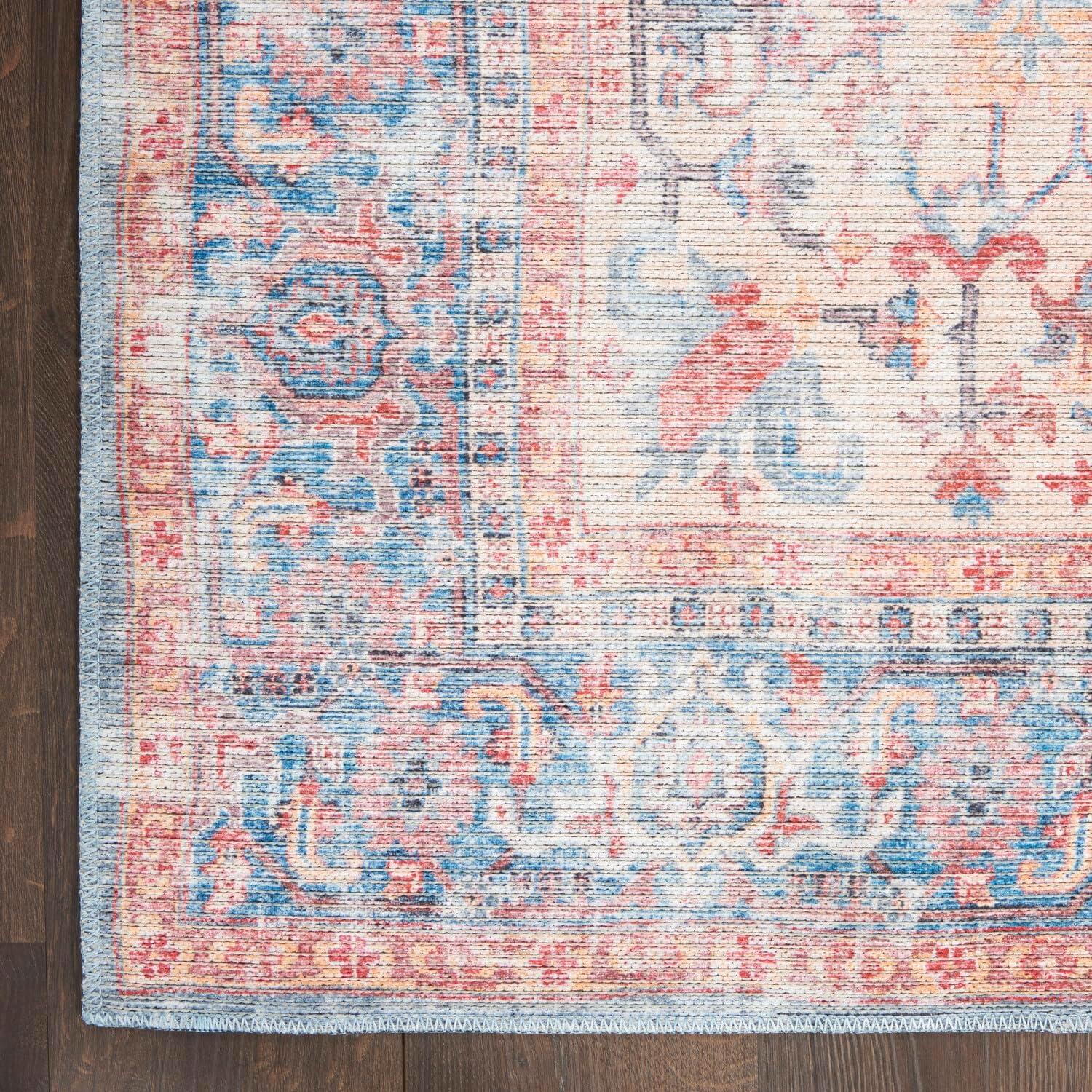 Vintage-Style Blue Floral Medallion Cotton Chenille Area Rug, 5'3" x 7'3"