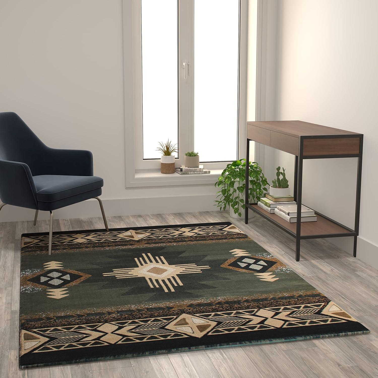 Sage Rectangular 5' x 7' Stain-Resistant Synthetic Area Rug