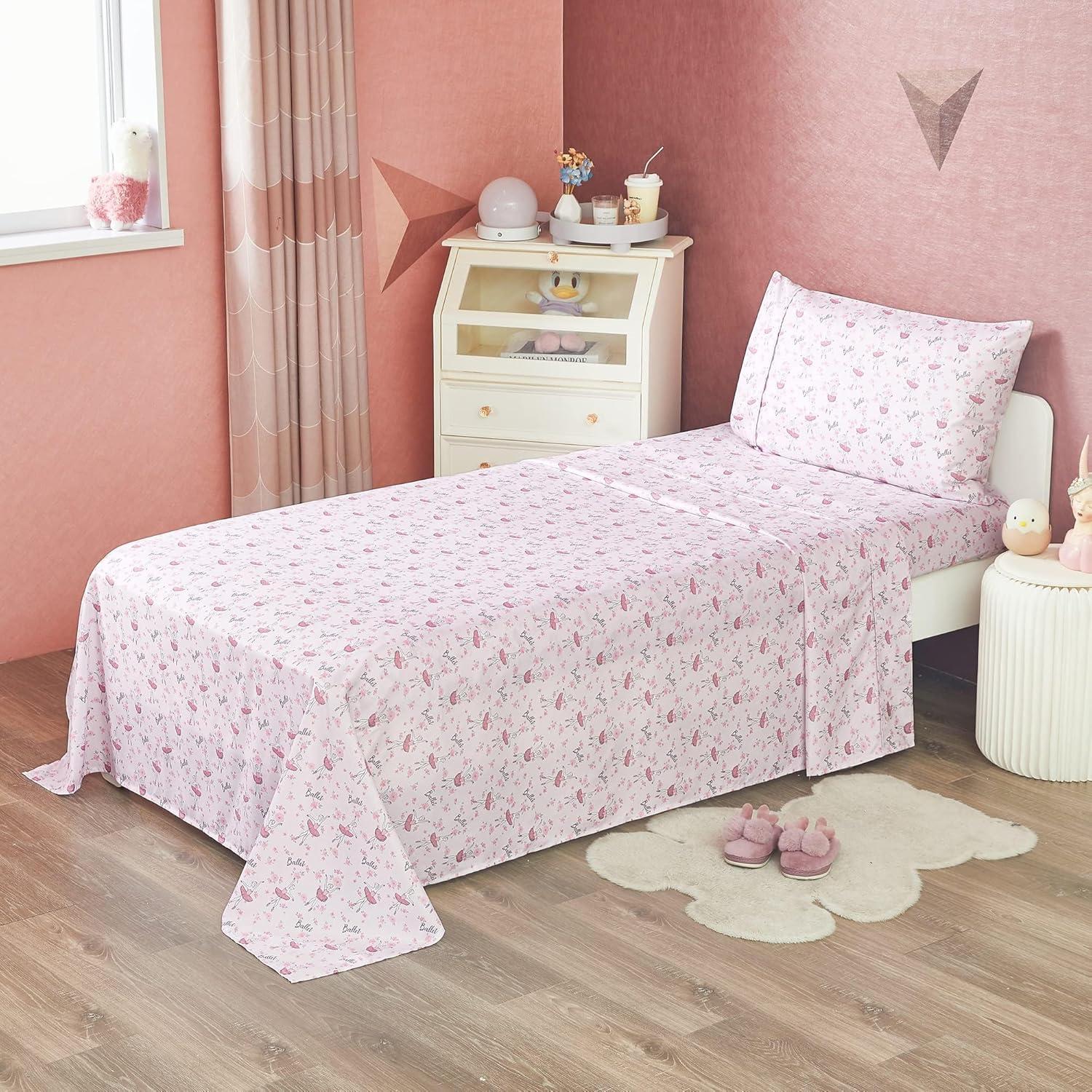 Softan Kids Bed Sheet Set, Girls Twin Size Sheets, Microfiber Fitted Sheet and Pillowcase, Breathable and Silky Soft, 3 Piece Castle Princess Printed Twin Bed Sheet