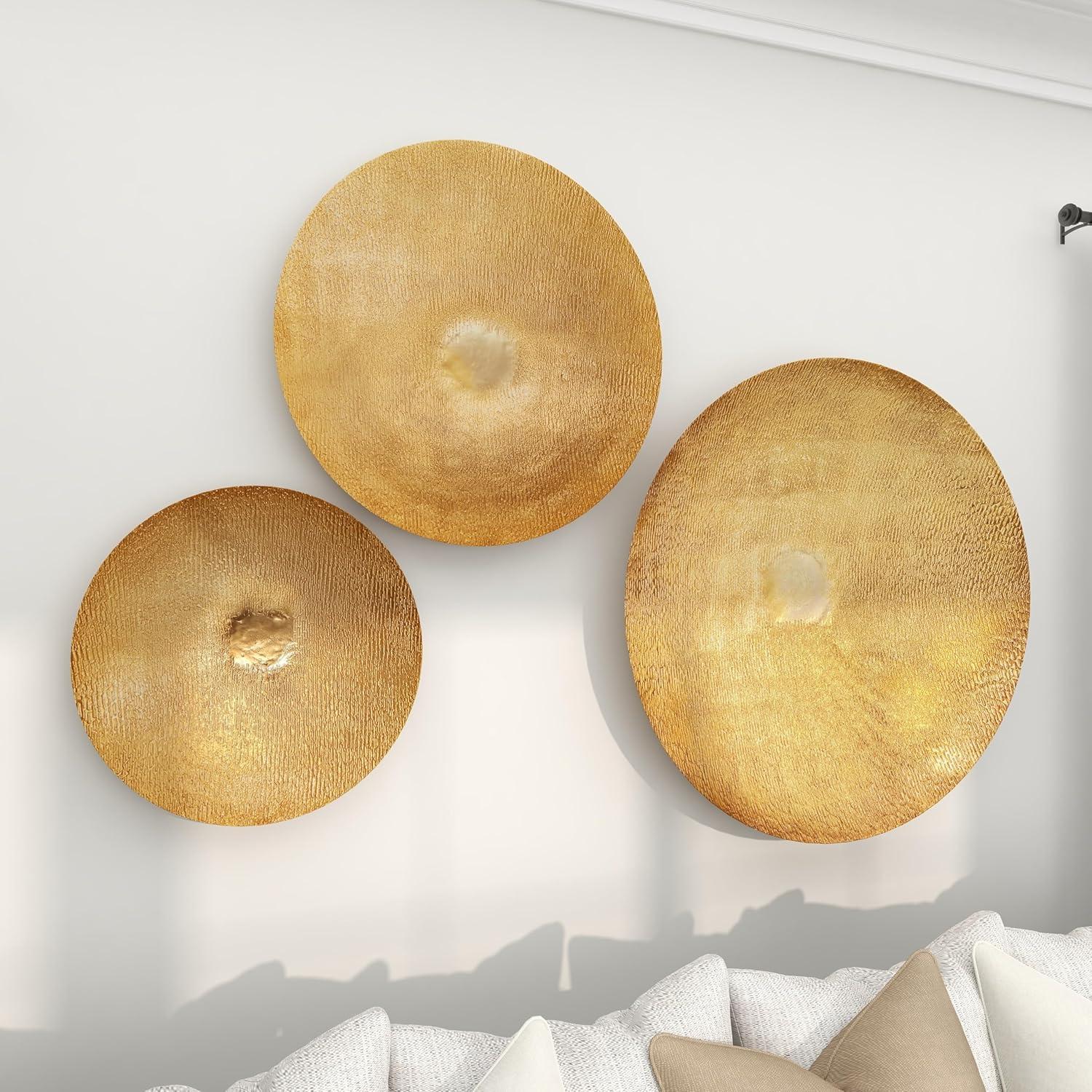 Gold Large Metallic Round Disk Wall Decor Set