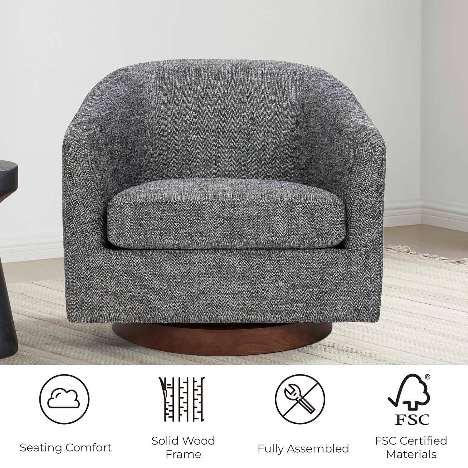 Nereus Dark Gray Fabric Swivel Accent Arm Chair with Wood Base