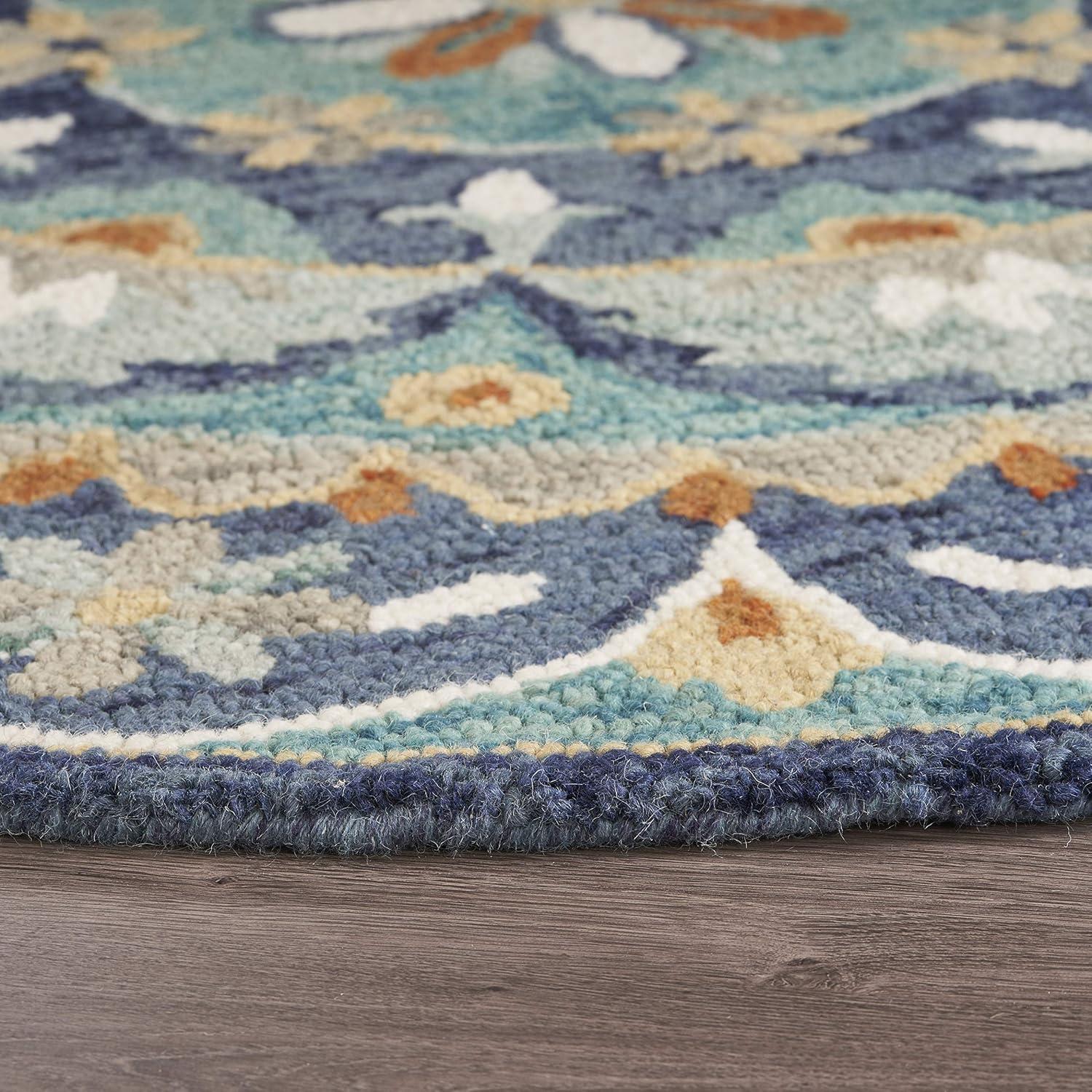 Ox Bay Dazzle Floral Tufted Green Blue Wool 4 Feet Round Rug