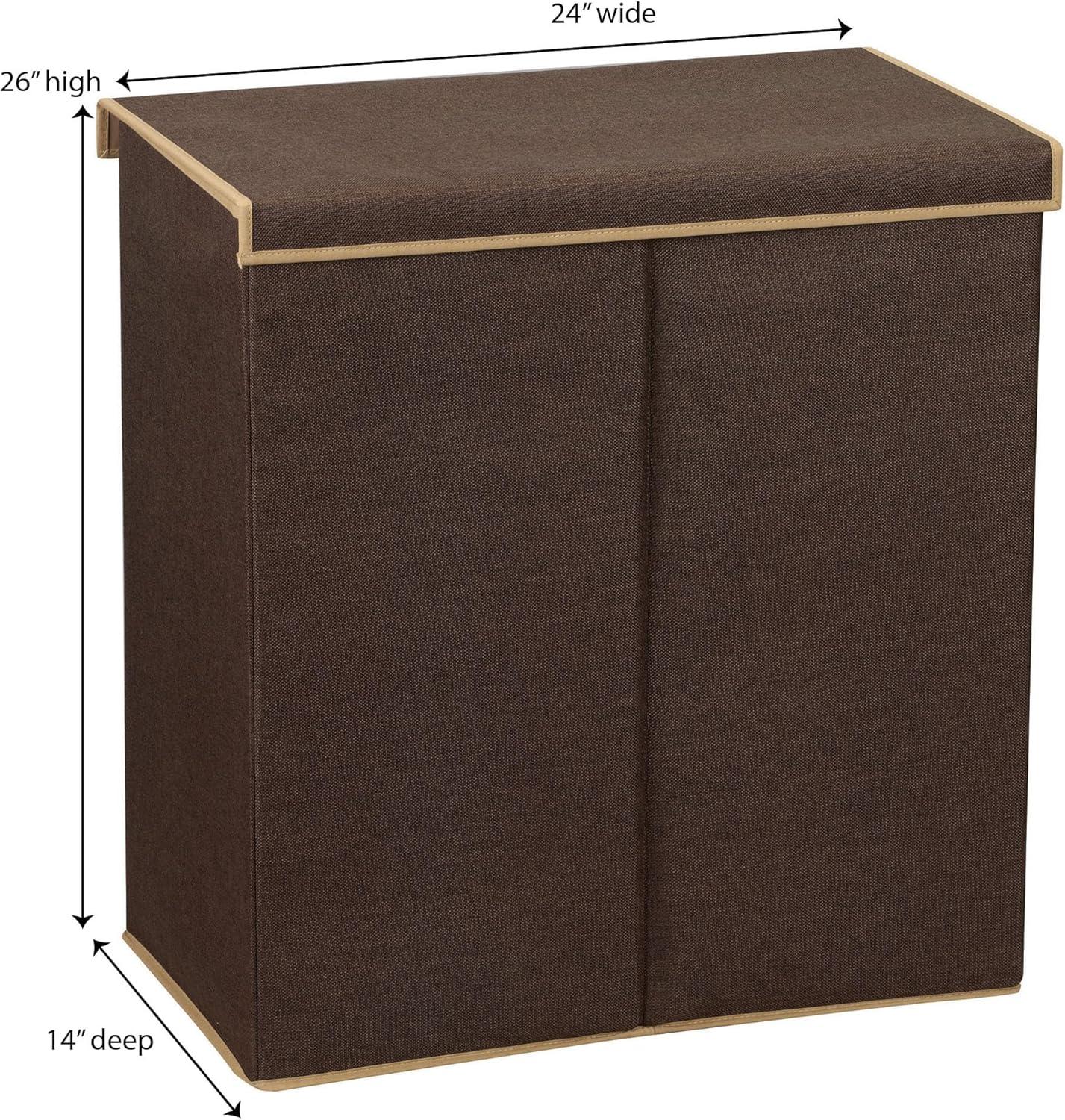 Double Laundry Hamper with Lid, Two Compartments for Easy Sorting with Removable Liner, Collapsible, Brown Linen 5614