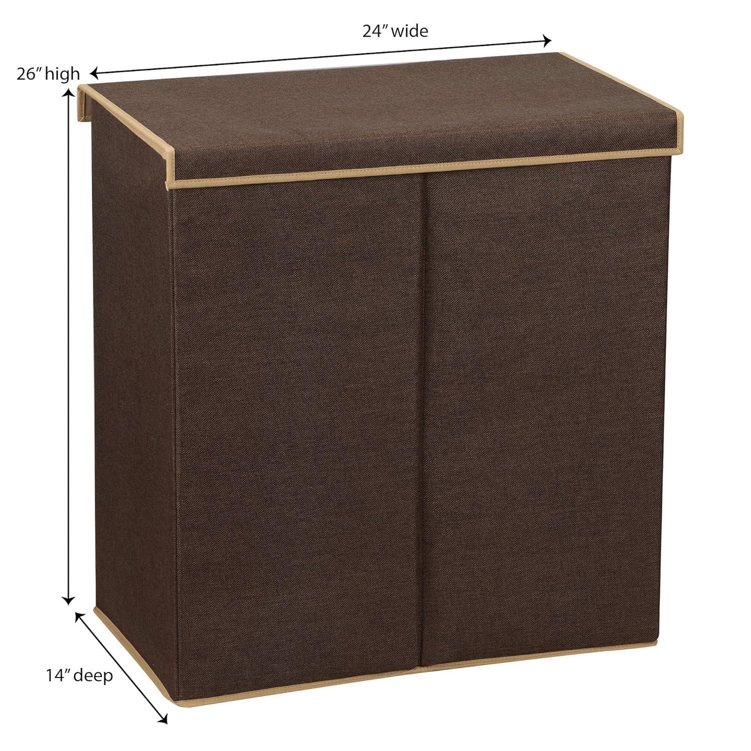 Double Laundry Hamper with Lid, Two Compartments for Easy Sorting with Removable Liner, Collapsible, Brown Linen 5614