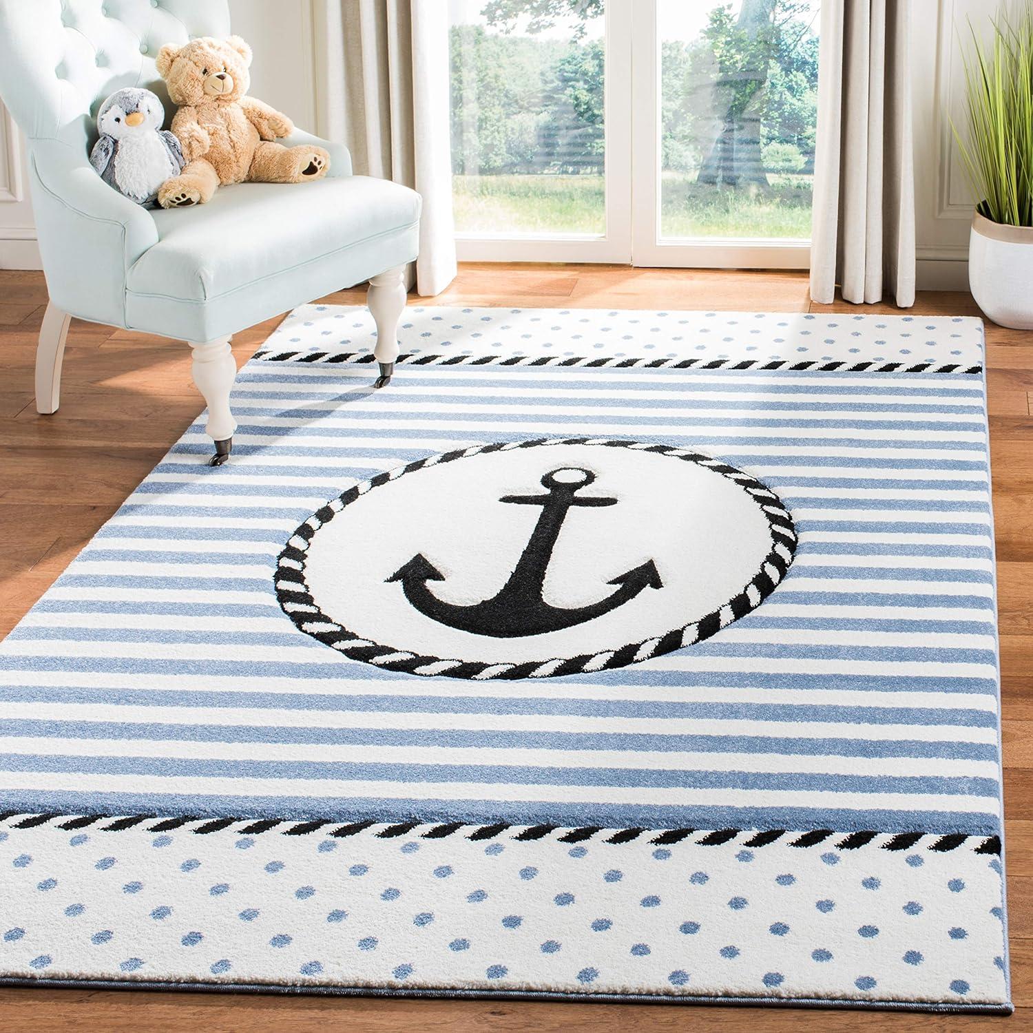 Carousel Kids CRK124 Power Loomed Area Rug - Ivory/Navy - 8'x8' - Safavieh.