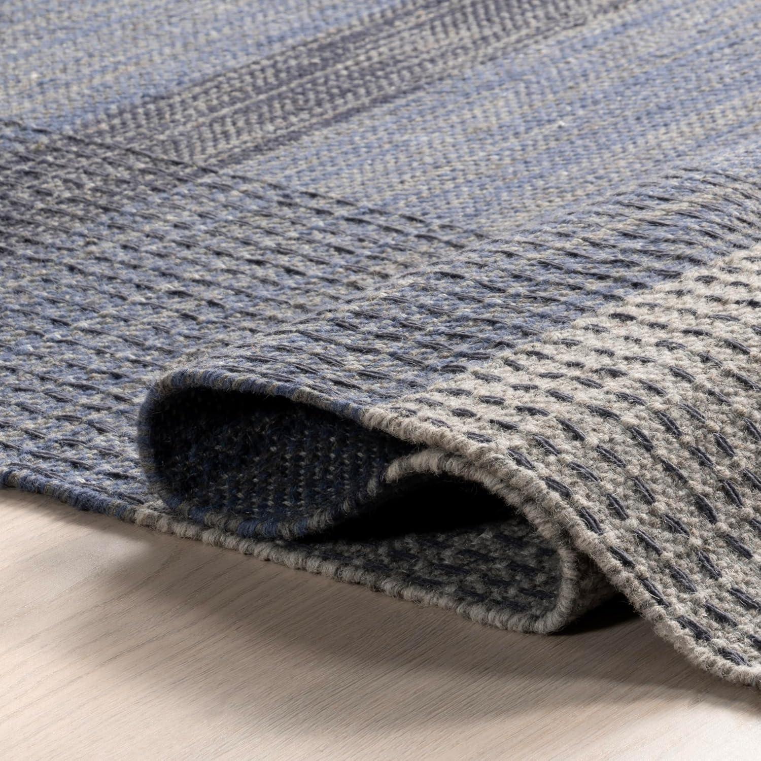 Portland Plaid Wool Blue 8 ft. x 10 ft. Indoor/Outdoor Patio Rug