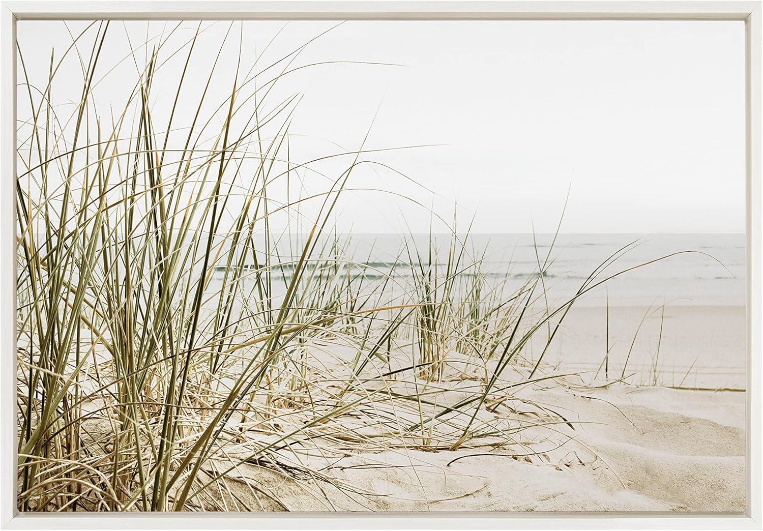 Kate & Laurel All Things Decor Sylvie Calming Beach Grass Framed Canvas by The Creative Bunch Studio