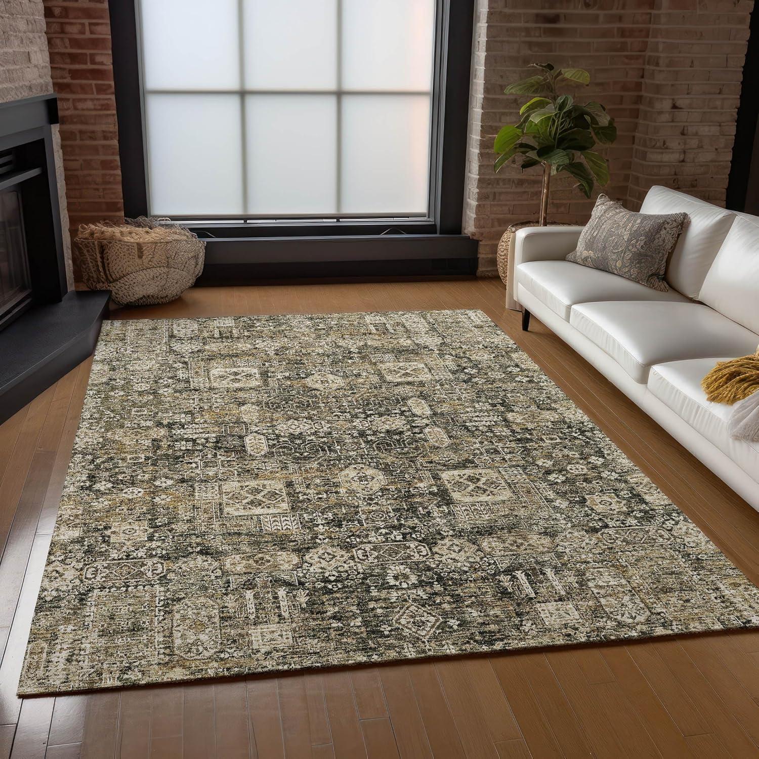 Coffee Flat Woven Synthetic Rectangular Washable Rug