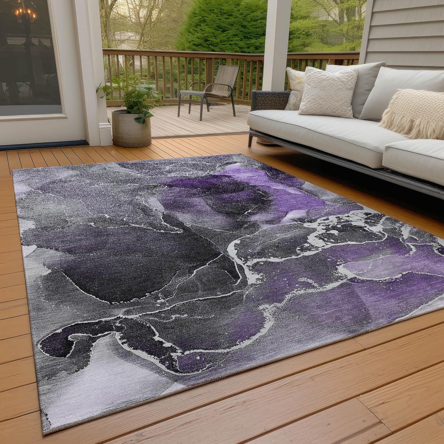 Purple and Gray Abstract Pattern 3' x 5' Washable Area Rug