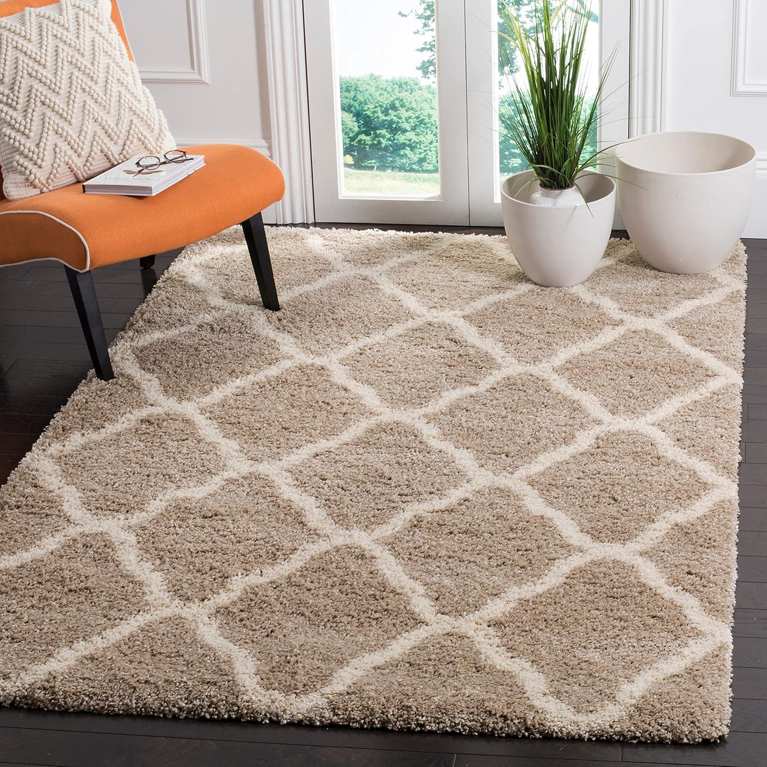 SAFAVIEH Hudson Aline Geometric Shag Area Rug, Beige/Ivory, 9' x 12'