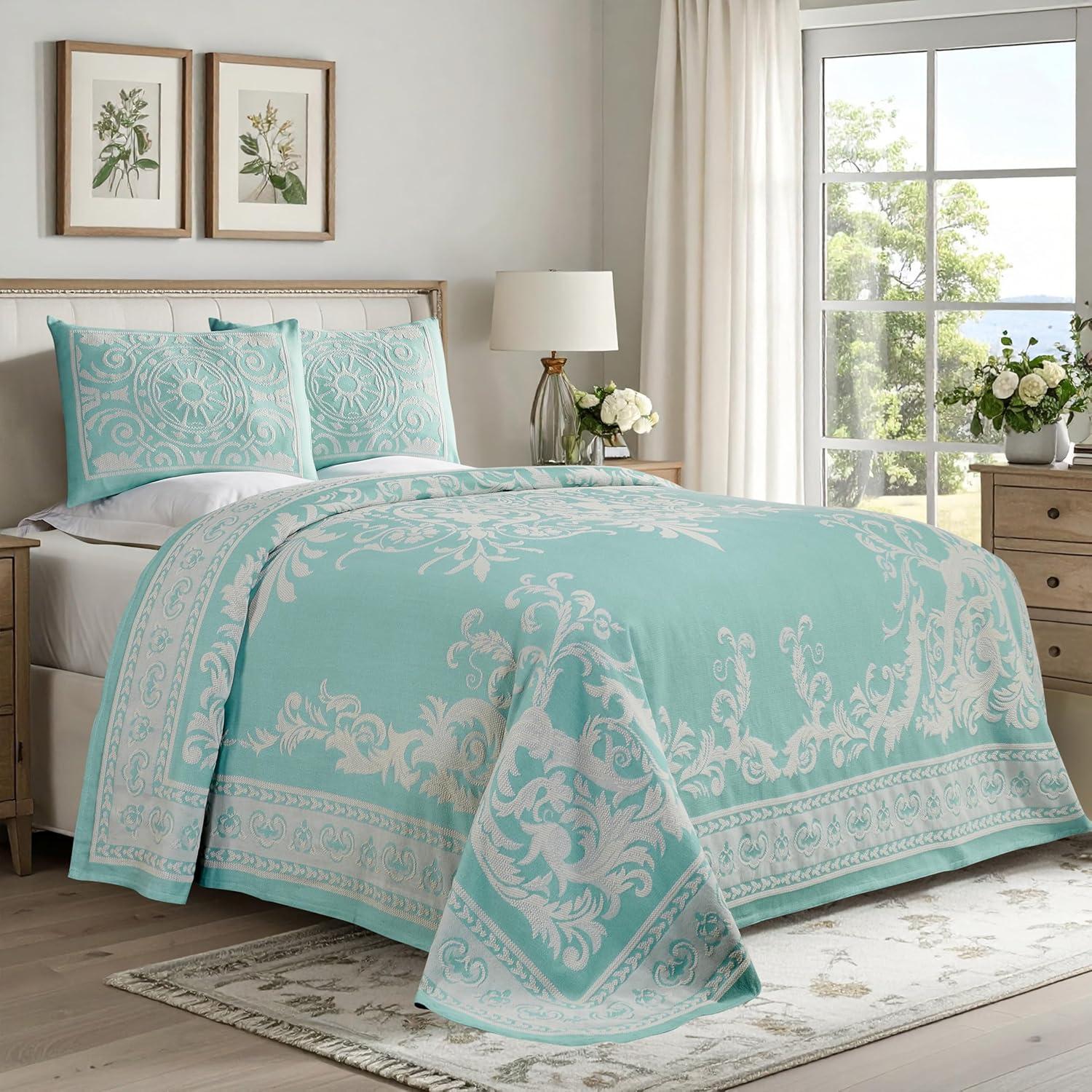 Superior Rio Lightweight Cotton Blend Woven Jacquard Traditional Medallion Bedspread/Coverlet Set