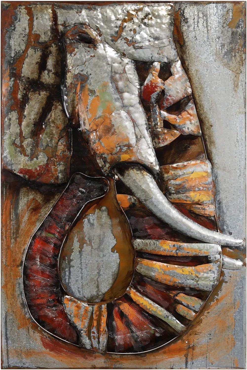 Hand Painted Iron Elephant Dimensional Wall Art, 60" x 40"