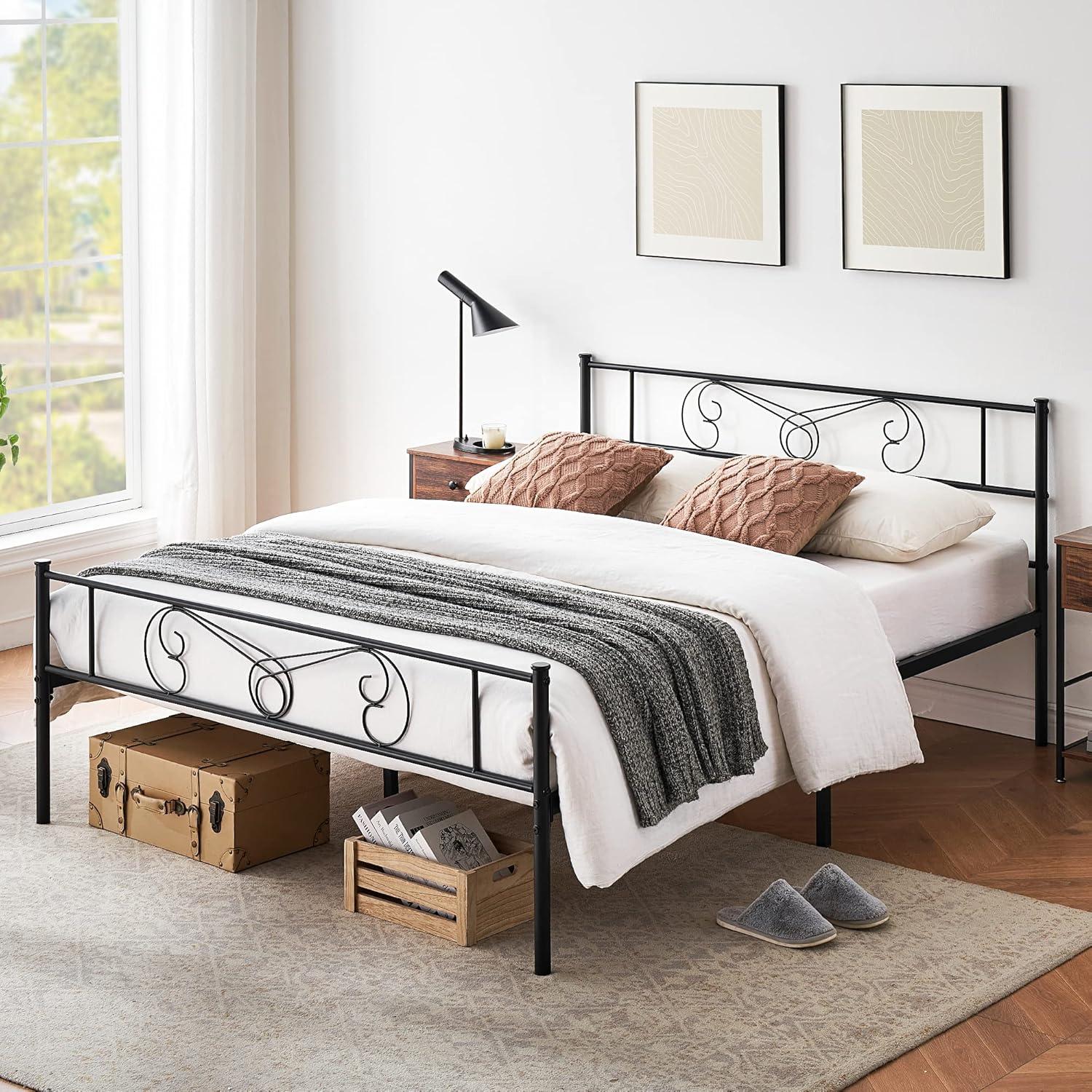 Yartaka Queen Bed Frame Platform with Headboard and Footboard Metal Bed Mattress Foundation with Storage No Box Spring Needed Black