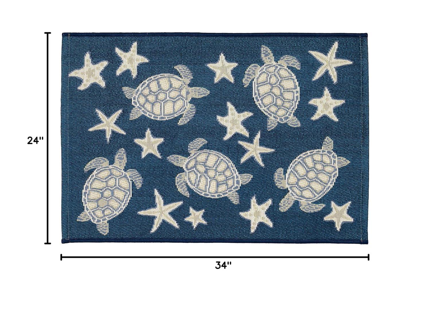 Liora Manne  Esencia Turtle And Stars Indoor/Outdoor Mat 2' x 2'10" - Navy