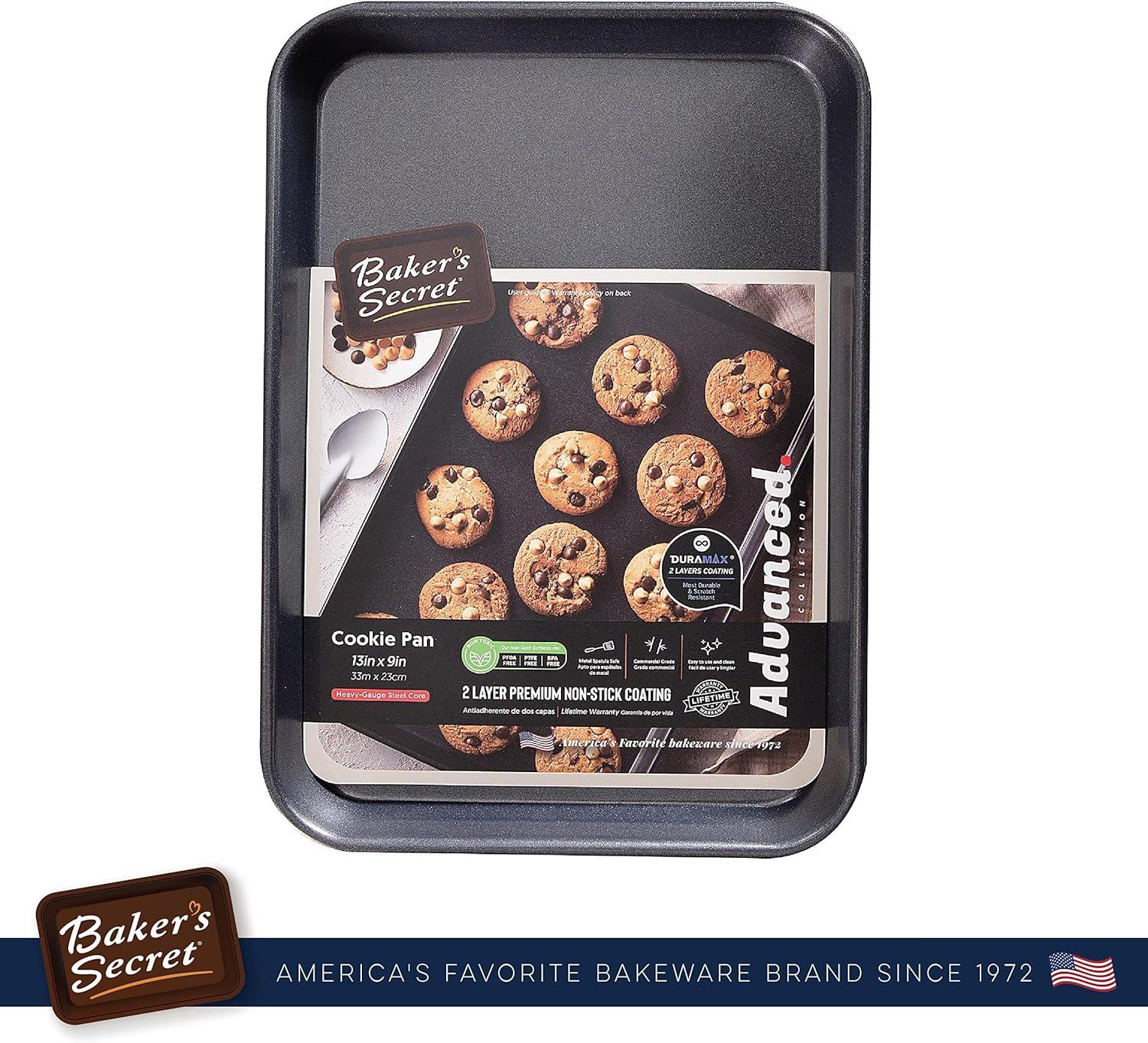 Baker's Secret Nonstick Small Size Cookie Sheet 13" x 9", Carbon Steel Small Size Cookie Tray 2 Layers Food-Grade Coating,  Dark Grey