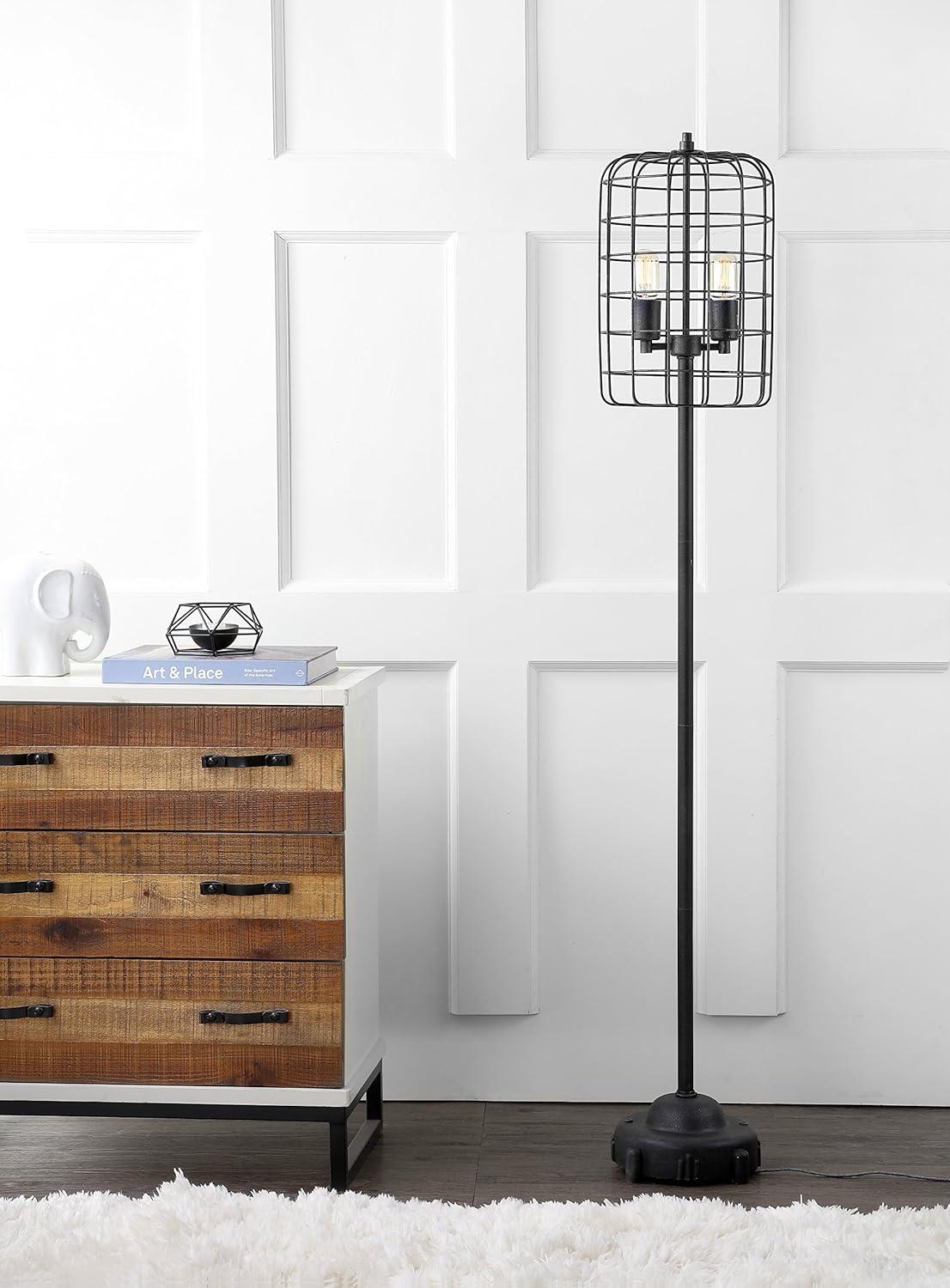 Odette 65" Black/Silver Industrial Metal Floor Lamp with Edison Bulb