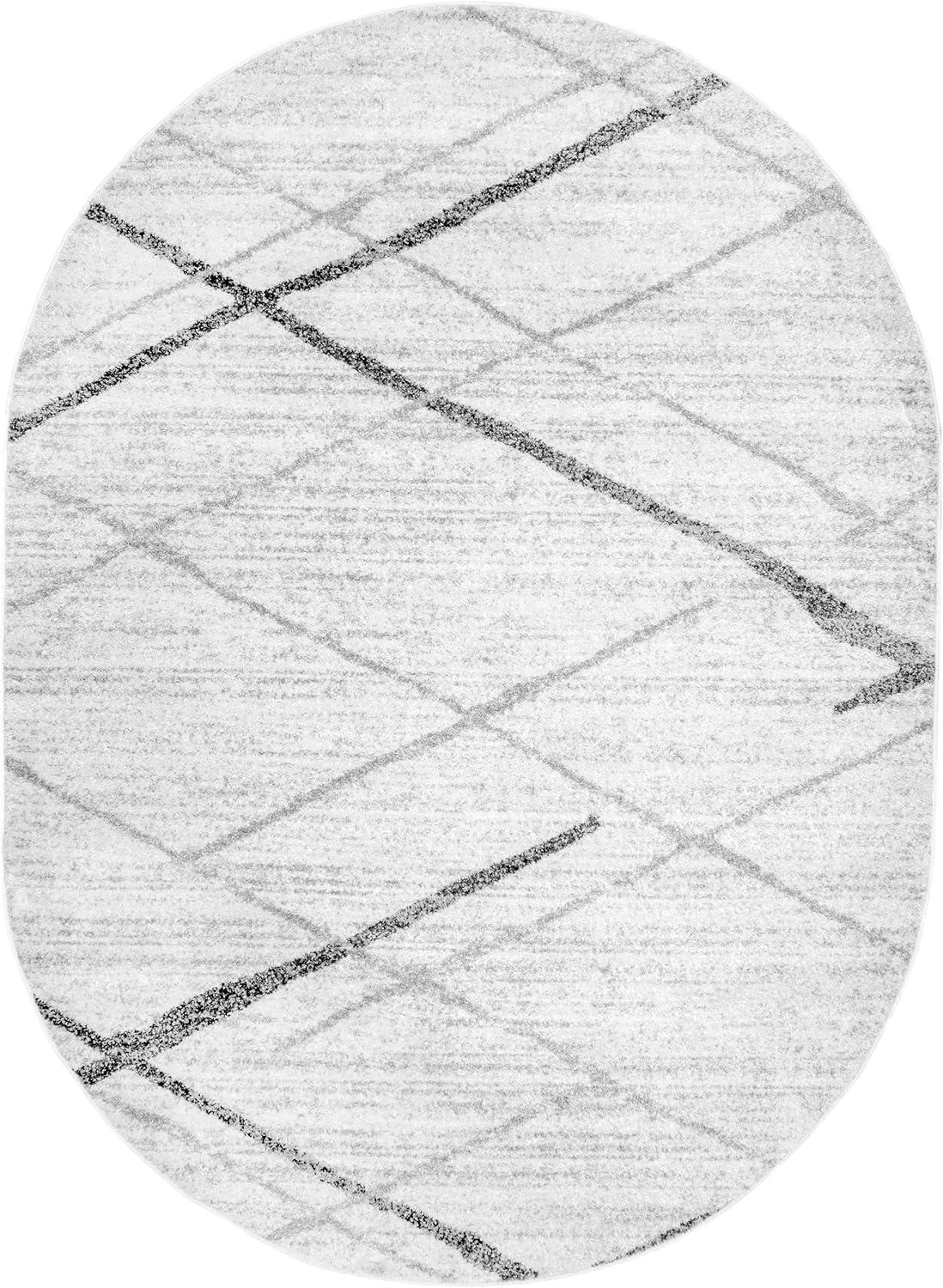 Gray Oval Reversible Stain-Resistant Synthetic Area Rug