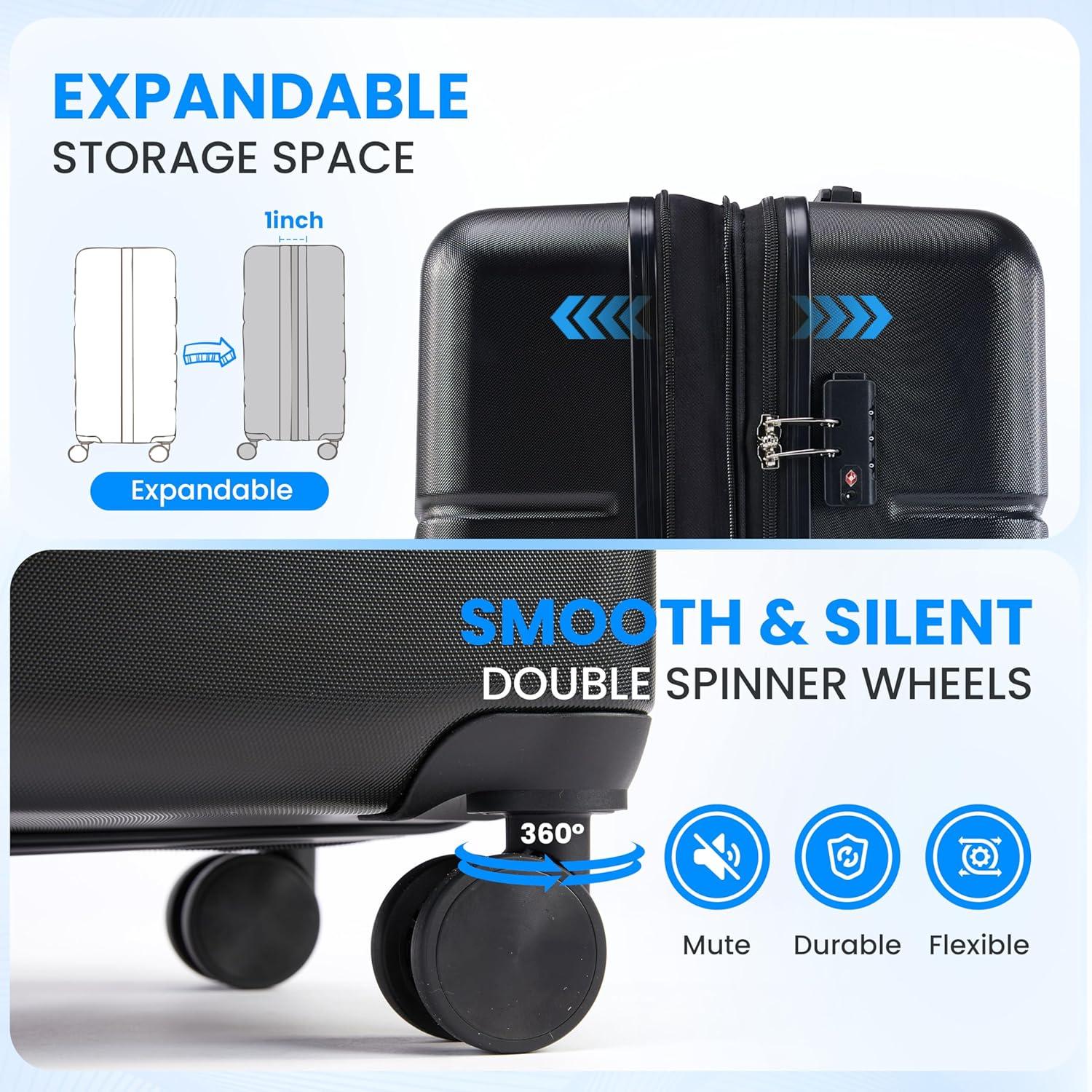 Smugdesk.com 3-Piece Luggage Set, ABS Travel Suitcase Set with TSA lock