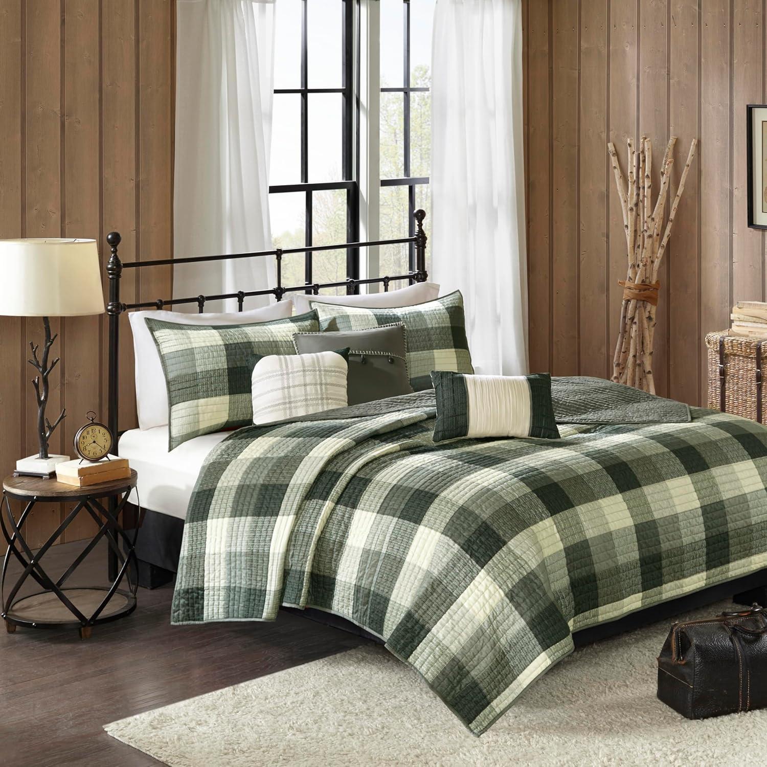 Madison Park 6pc King/California King Warren Herringbone Quilted Reversible Coverlet Set with Decorative Pillows Gray: Rustic Comfort Bedding Set