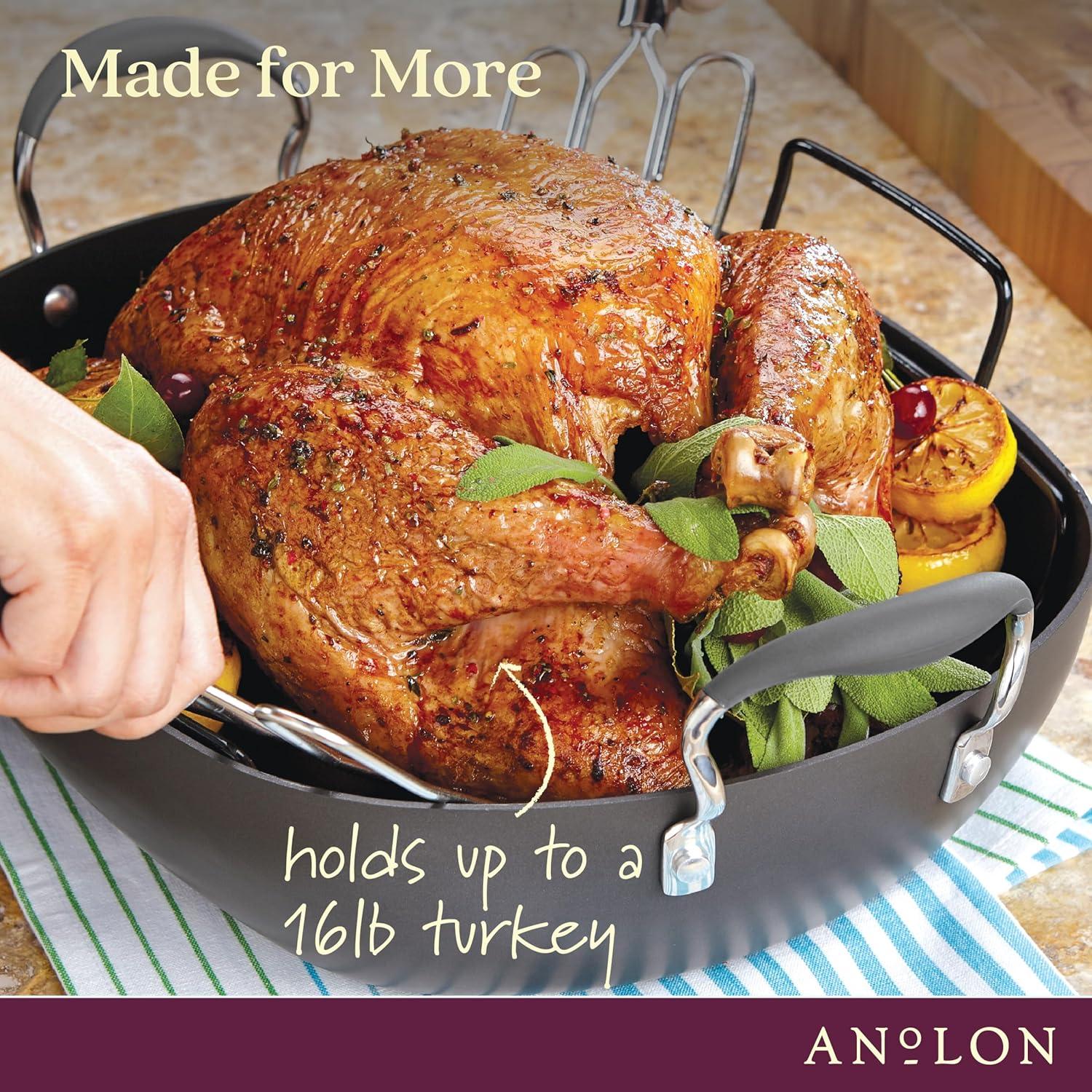 Anolon Advanced Hard Anodized Nonstick Roaster with Rack, Pewter