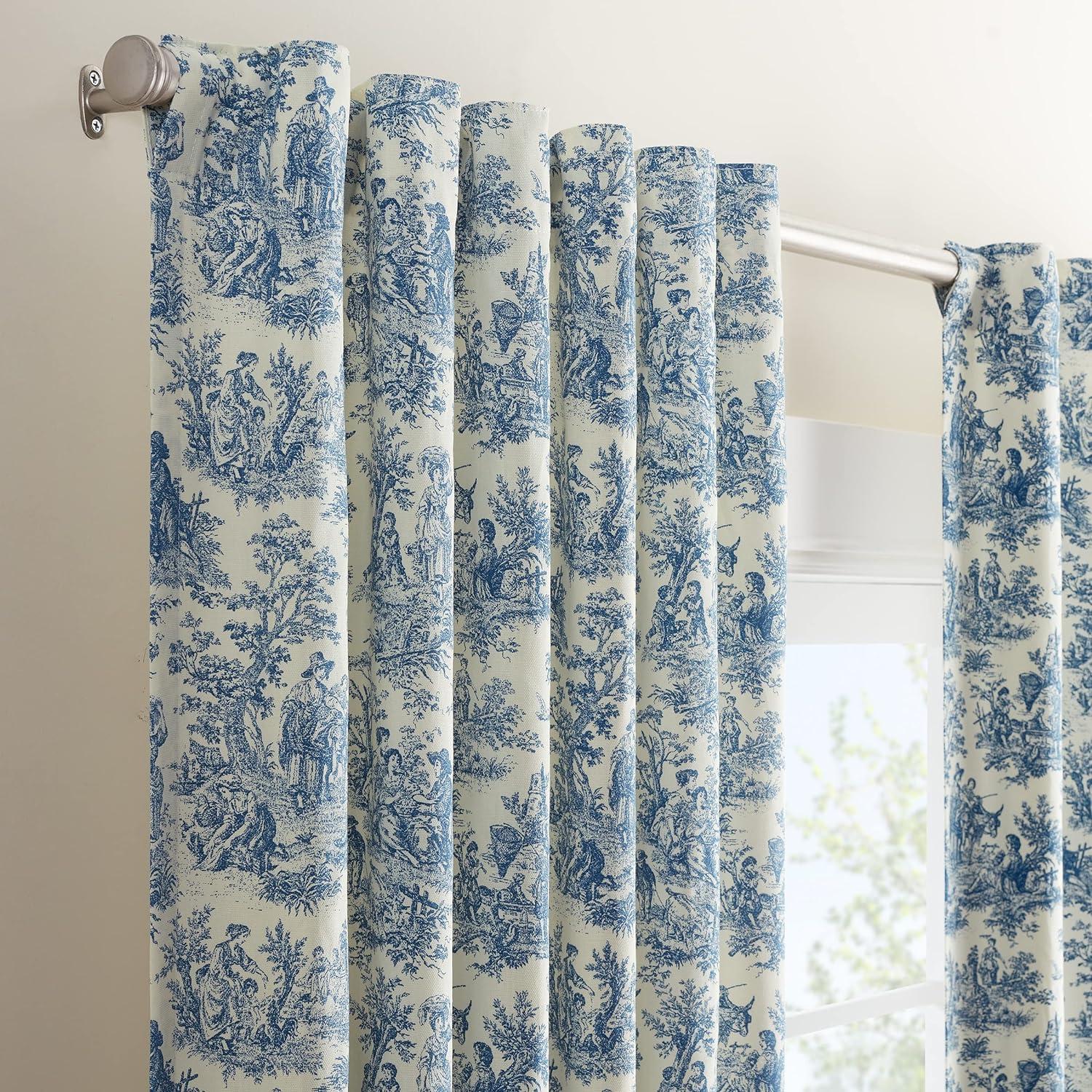 Waverly Charmed Life Toile Tie Back Single Curtain Panel, 52"x63", Cornflower