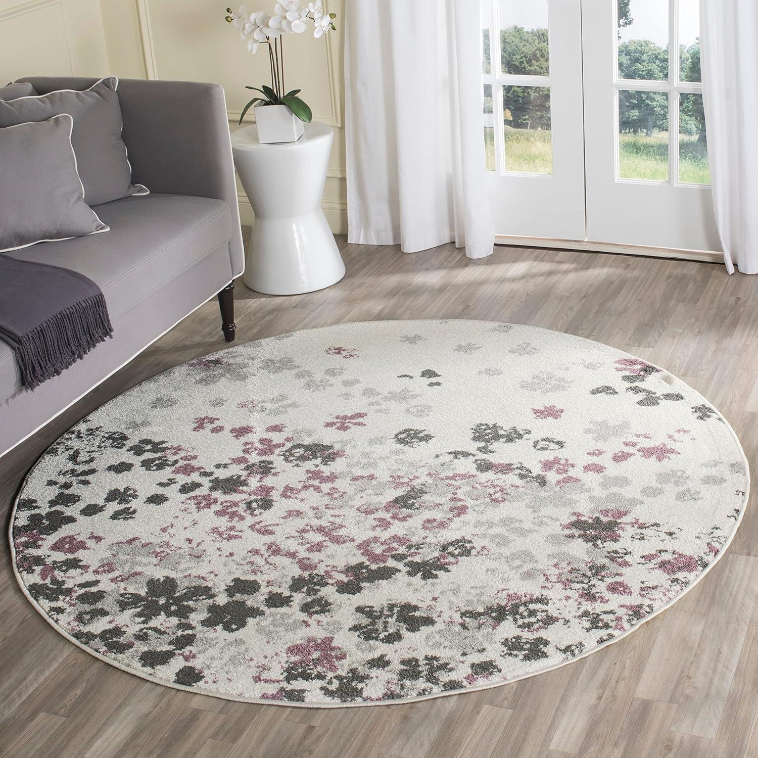 Adirondack Light Grey and Purple Floral 9' x 12' Area Rug