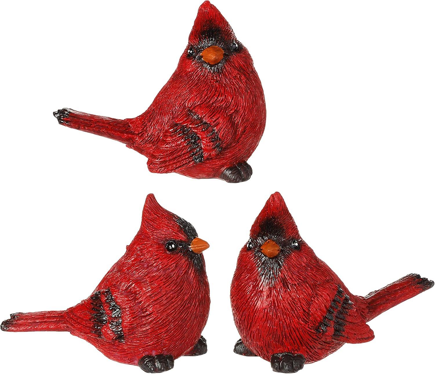 Set of 3 Red Resin Cardinal Figurines, 3"