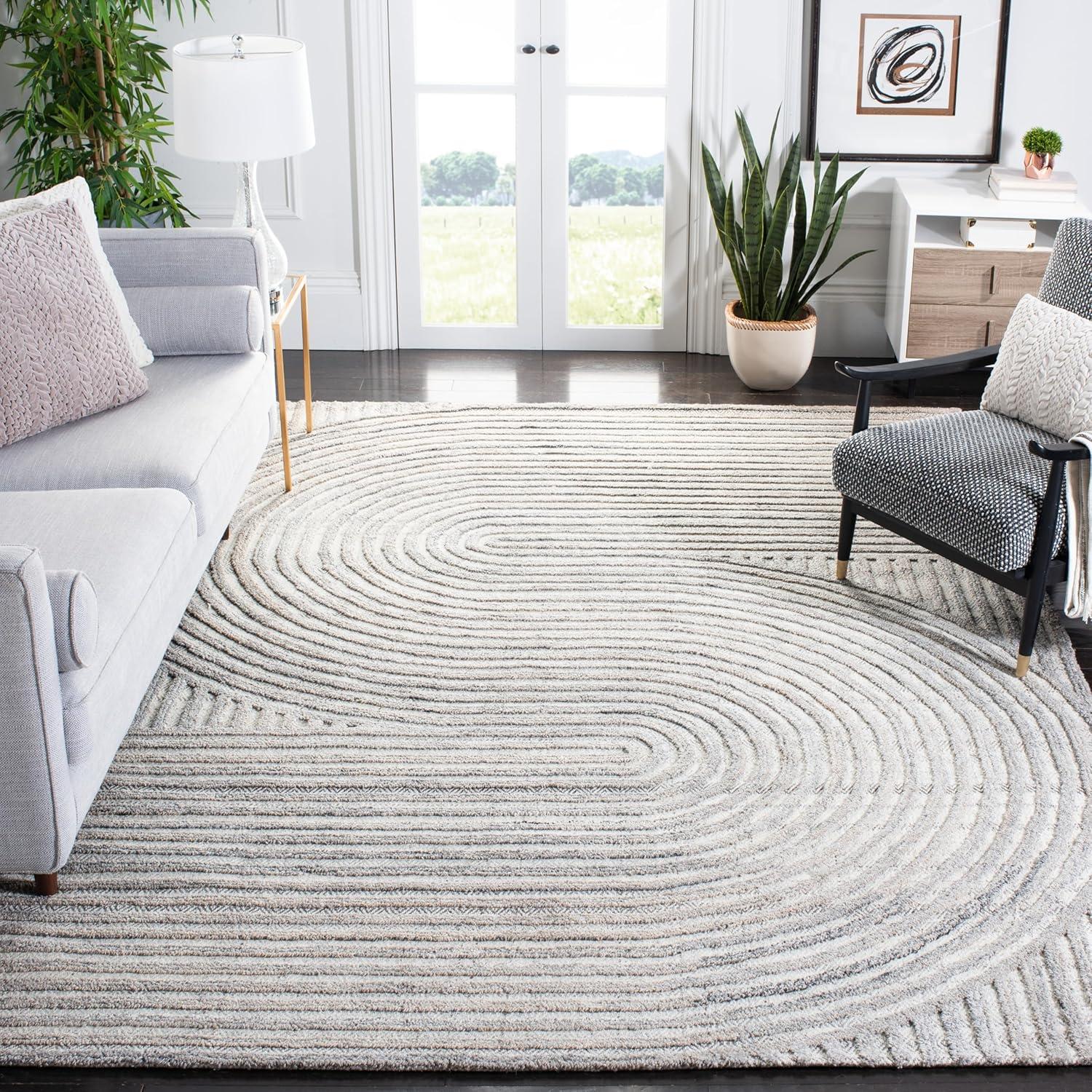 Beige 8' x 10' Handmade Wool and Synthetic Area Rug