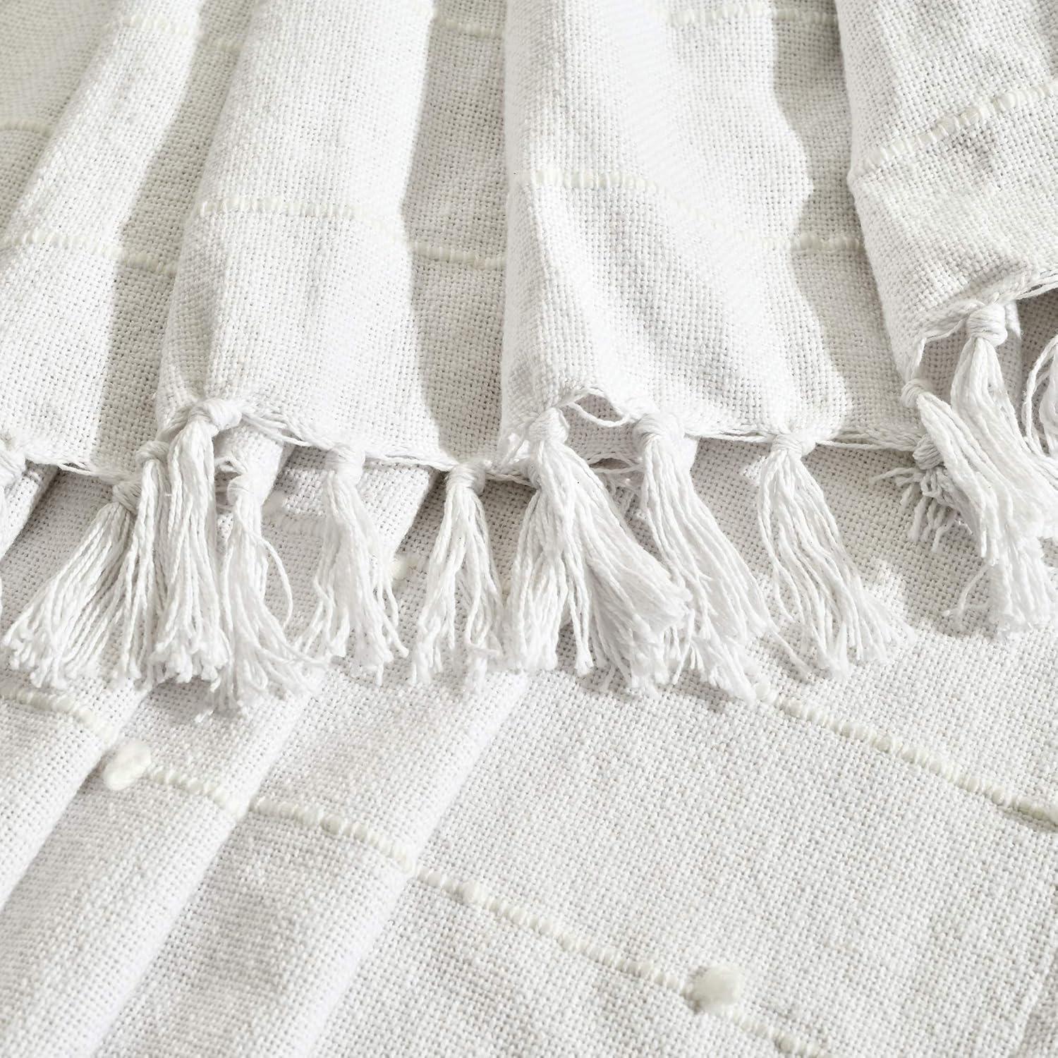 50"x60" Boho Tufted Cotton Woven Tassel Throw Blanket with Fringes White - Lush Décor: Lightweight, Cozy, Machine Washable