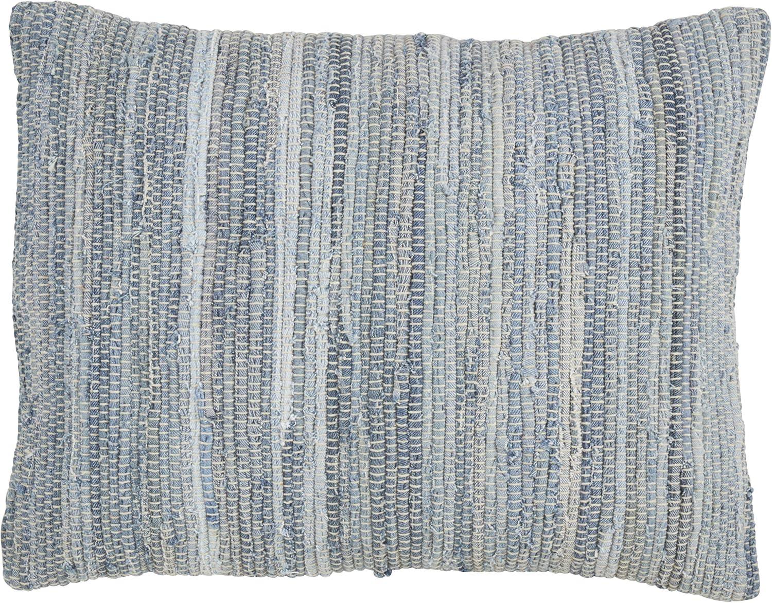 Denim Blue Cotton Rectangular Washable Throw Pillow Cover