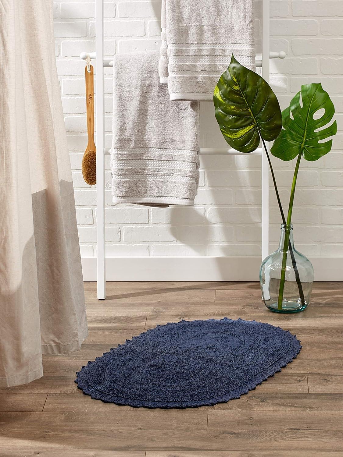 French Blue Small Oval Crochet Bath Rug, 17x24