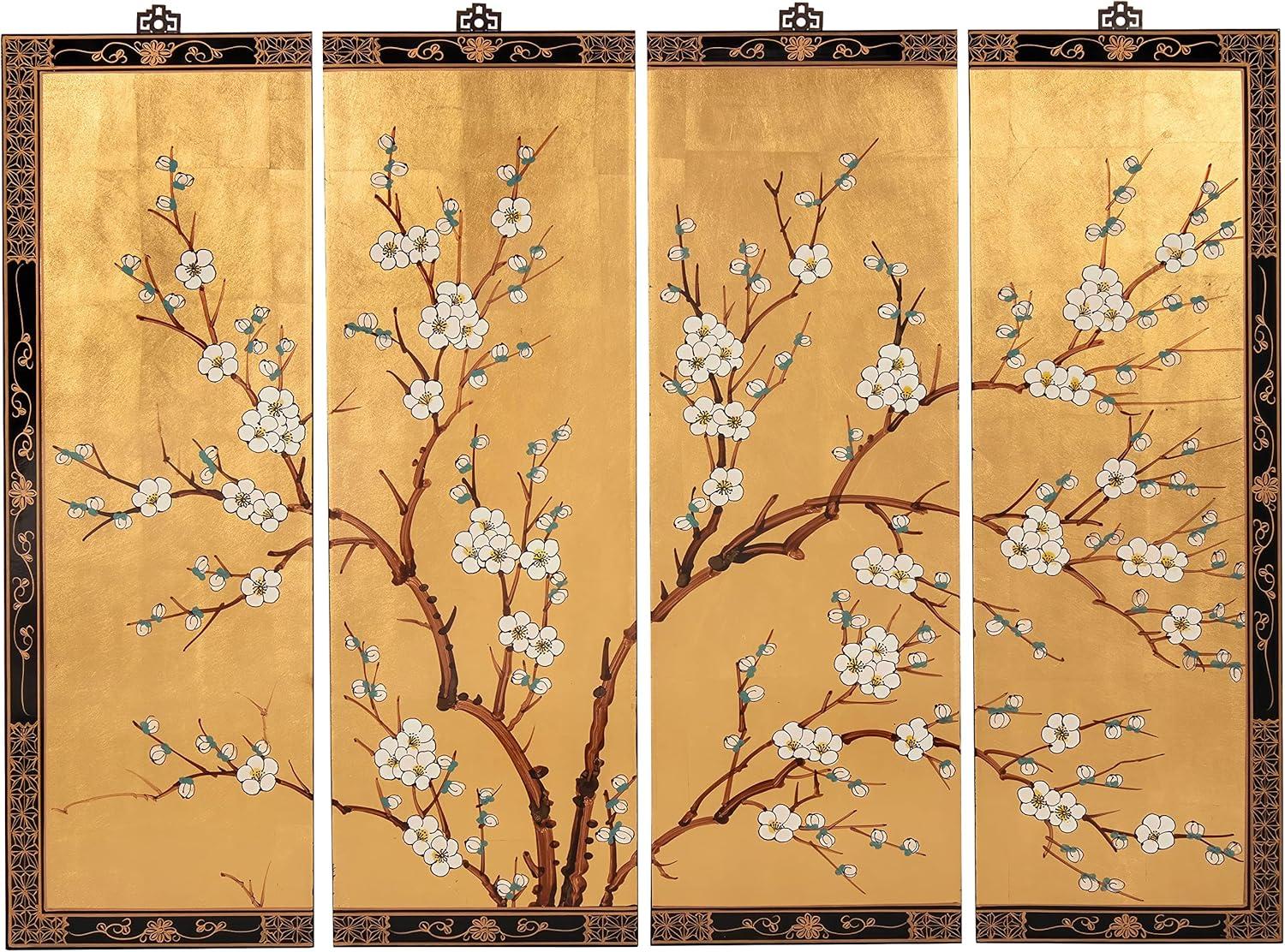Oriental Furniture Cherry Blossom 36" H x 12" W 4 - Piece Wall Décor