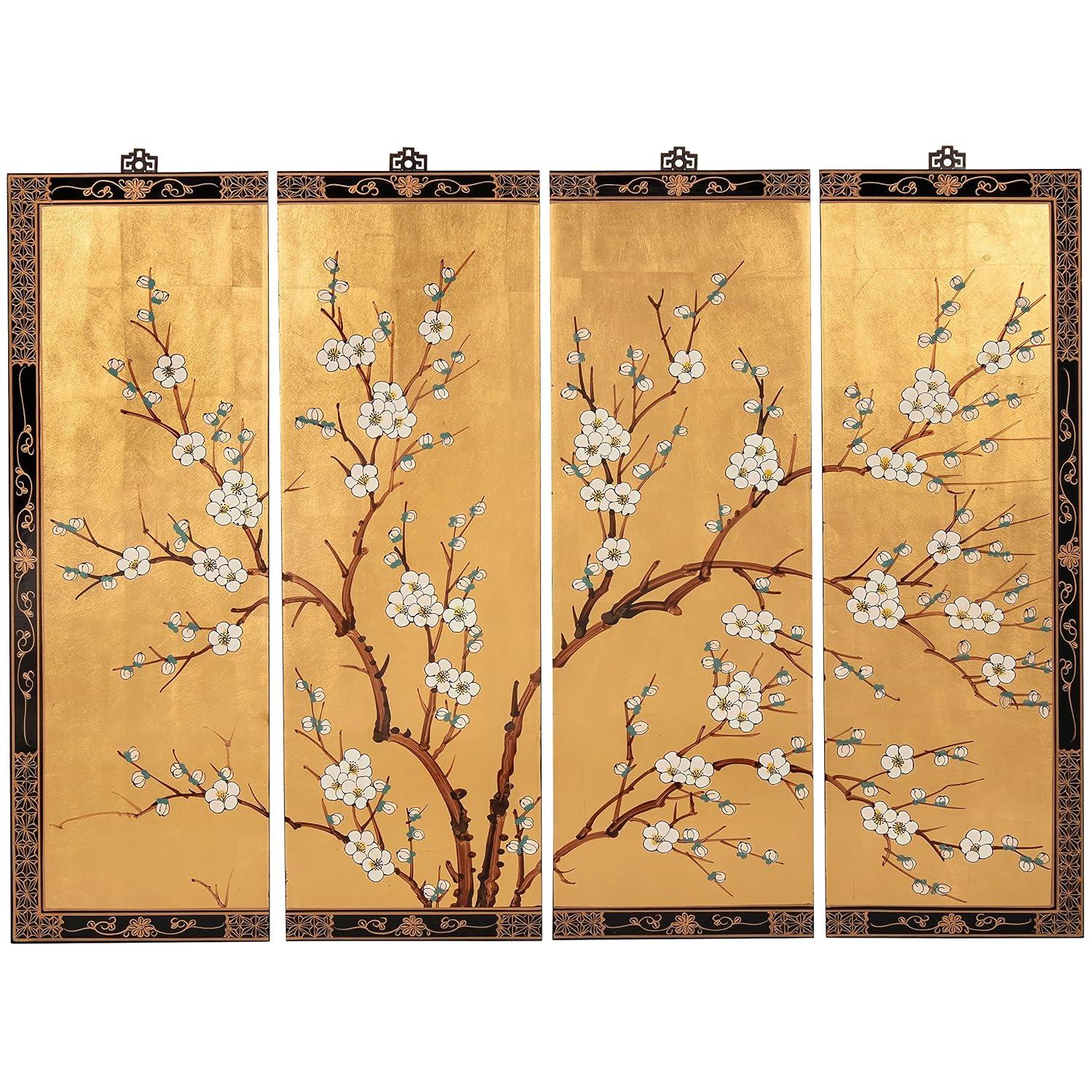 Oriental Furniture Cherry Blossom 36" H x 12" W 4 - Piece Wall Décor