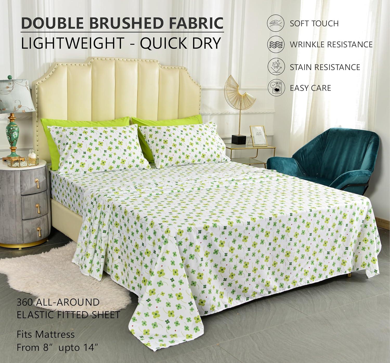 American Home Collection Green Flowers Bed Sheet Set Twin Full Queen King 4-6 Piece