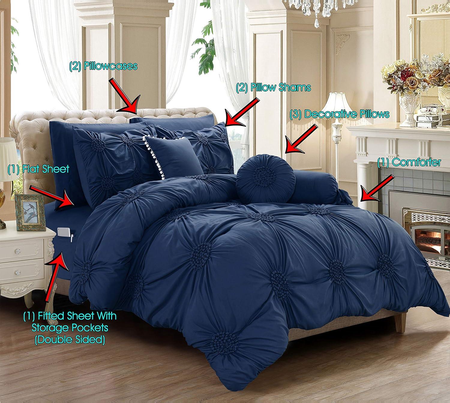 Elegant Comfort Ultra Soft 10-Piece Sunflower Bedding-in-a-Bag, Comforter Set Featuring Decorative Pillows and Fitted Sheet with Storage Pockets, Sunflower Comforter, Full/Queen, Carnation Pink