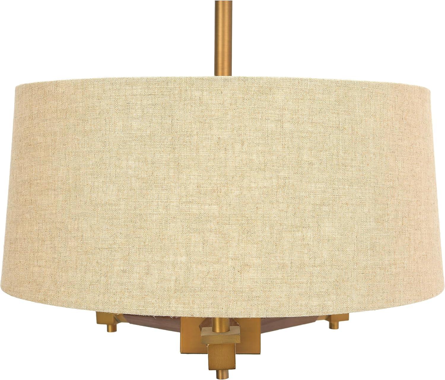 Creative Co-Op 18 Inch Brushed Gold and Wood Drum Pendant