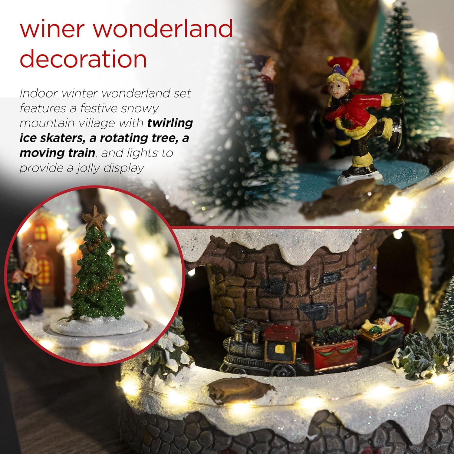 18-Inch Snowy Mountain Village with LED Lights and Music