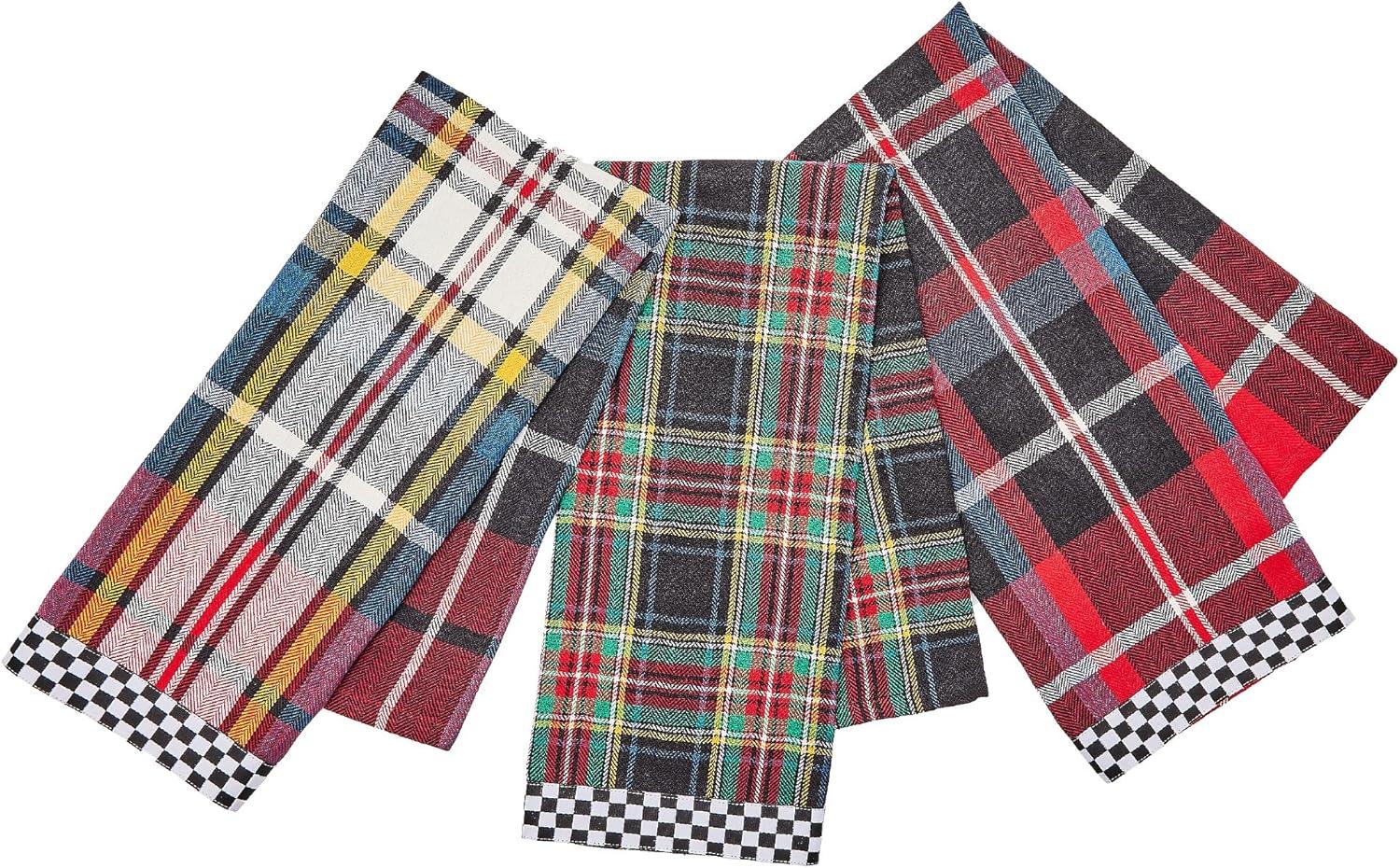 Tartan Check Assorted Woven Dish Towels Set Of 3