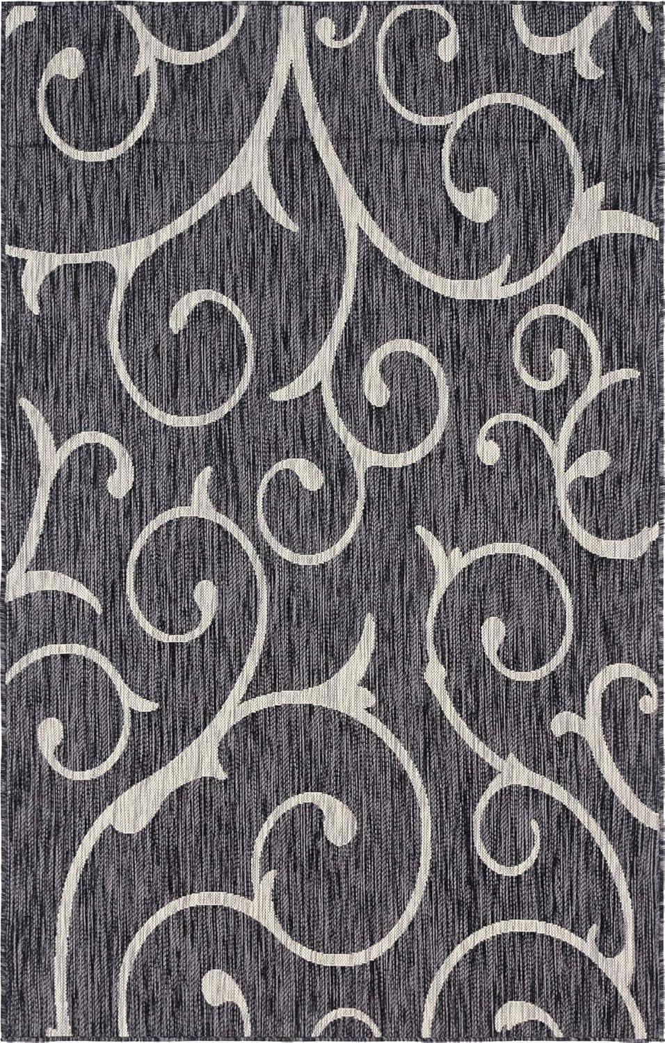 Unique Loom 5' 3 x 8' 0 Rectangle Indoor/Outdoor Botanical Charcoal Gray Area Rug