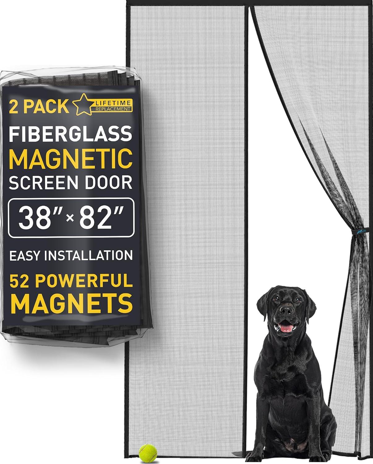 Easy Install Upgraded Magnetic Screen Door Mesh 38”x82” – Strong Magnets, Pet Tested, Keeps Bugs Out
