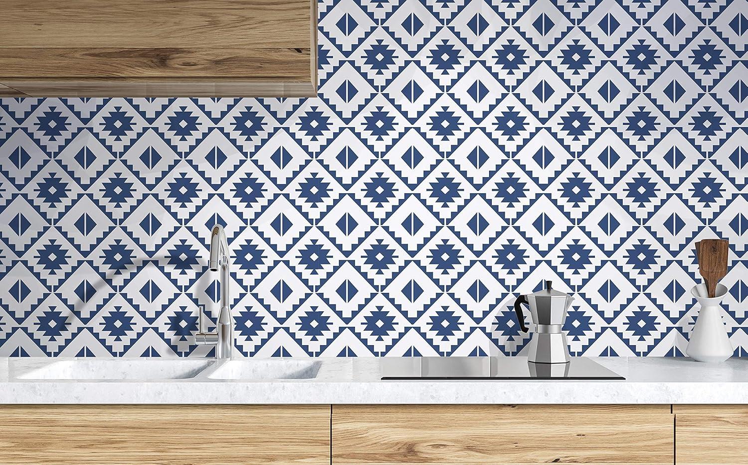 Navy Blue Southwest Tile Peel and Stick Wallpaper