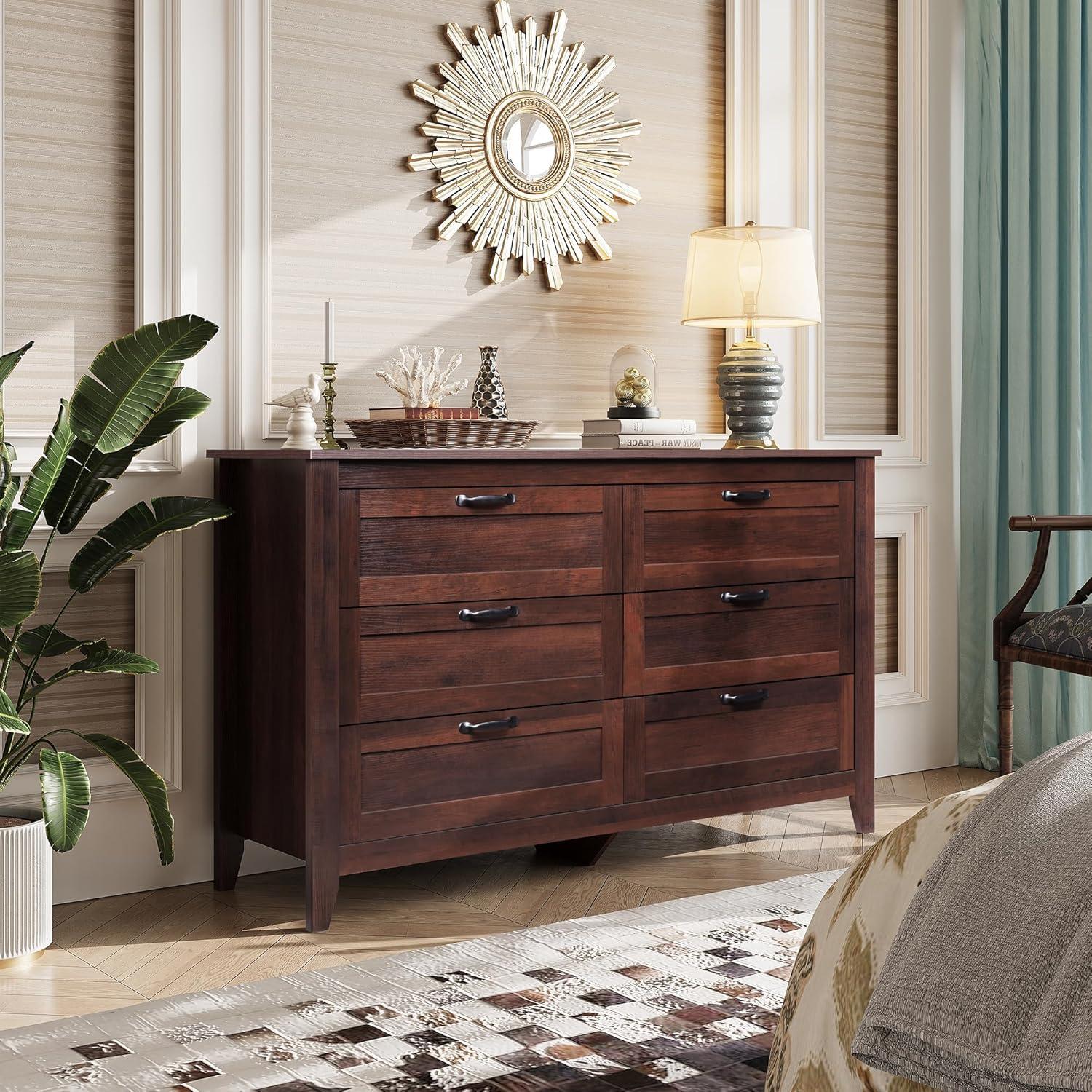 Brown Double Wood Dresser with Metal Handles