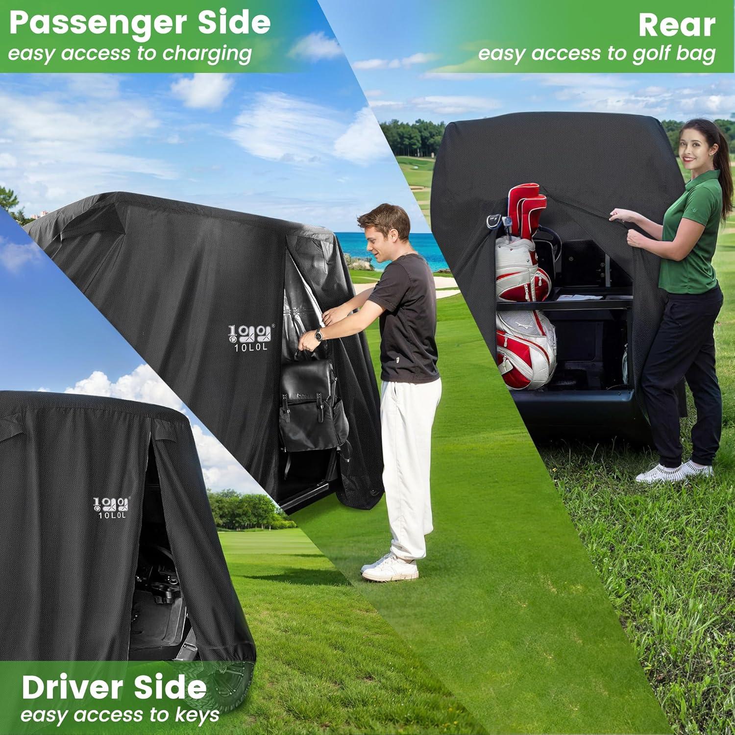 10L0L Golf Cart Cover 4 Passenger for Yamaha EZGO Club Car, 420D Waterproof Sunproof Dustproof Enclosure Cover, Black