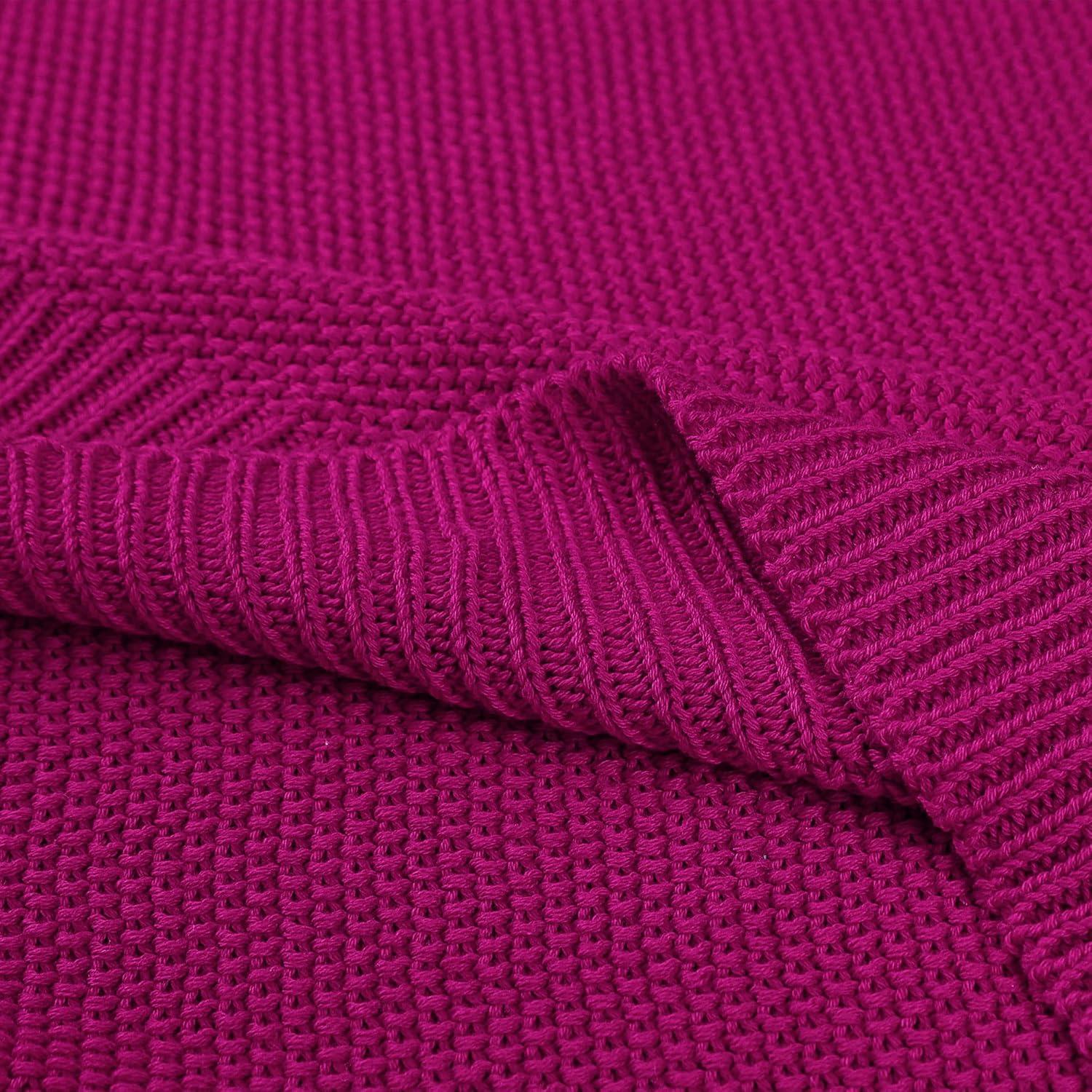 PiccoCasa Sofa Couch Solid Lightweight Cotton Knit Soft Throw Blanket Fuchsia Throw (50" * 60")