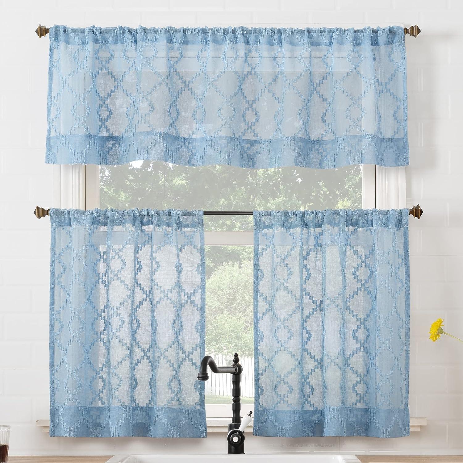 Tranquil Blue 24" Sheer Polyester Rod Pocket Curtain Set