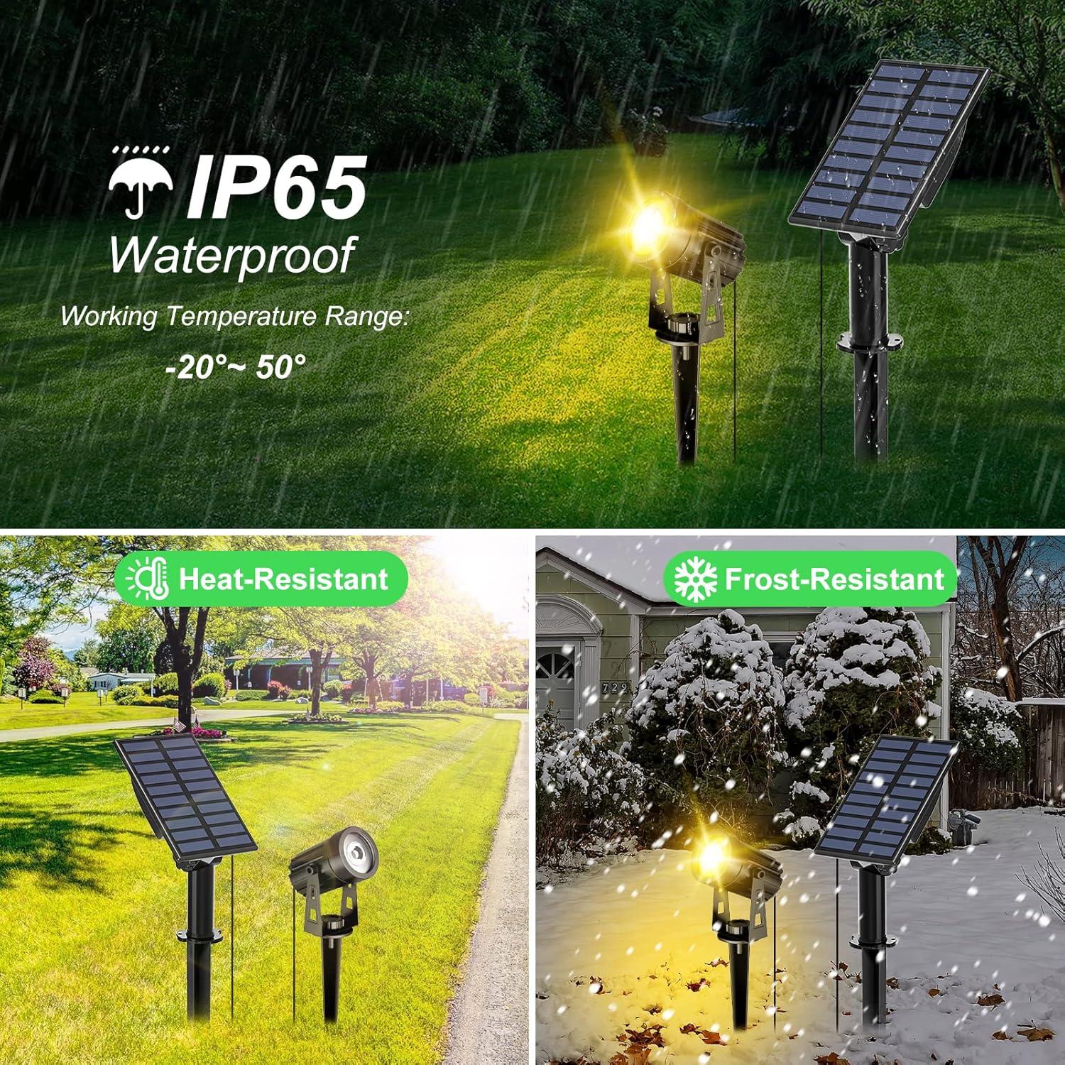 T-SUN LED Landscape Solar Spotlights, Waterproof Outdoor Solar Lights Auto ON/Off Solar Wall Lights for Garden, Driveway, Pathway, Pool Area(Warm White)