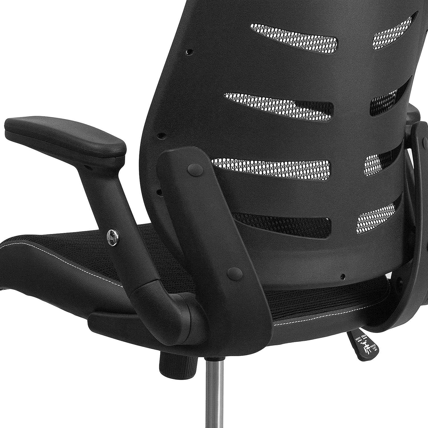 BizChair High Back Designer Black Mesh Executive Swivel Ergonomic Office Chair with Height Adjustable Flip-Up Arms