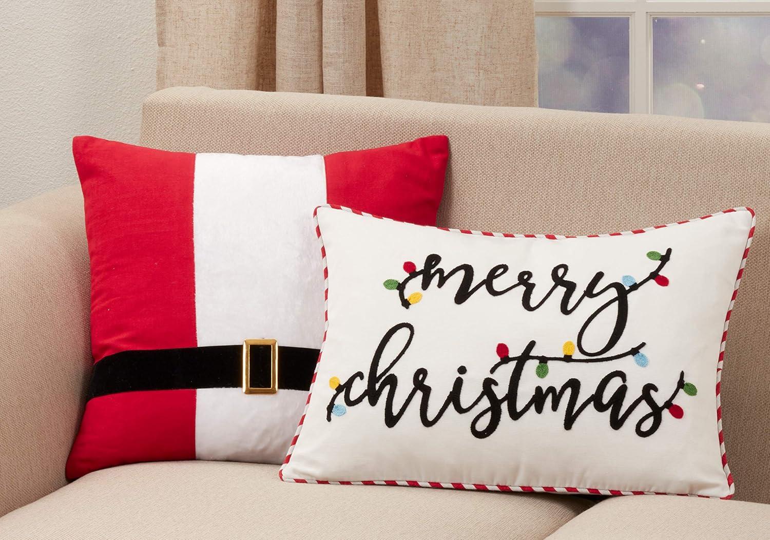 SARO 5511.W1420BC 14 x 20 in. Oblong White Merry Christmas Design Pillow Cover